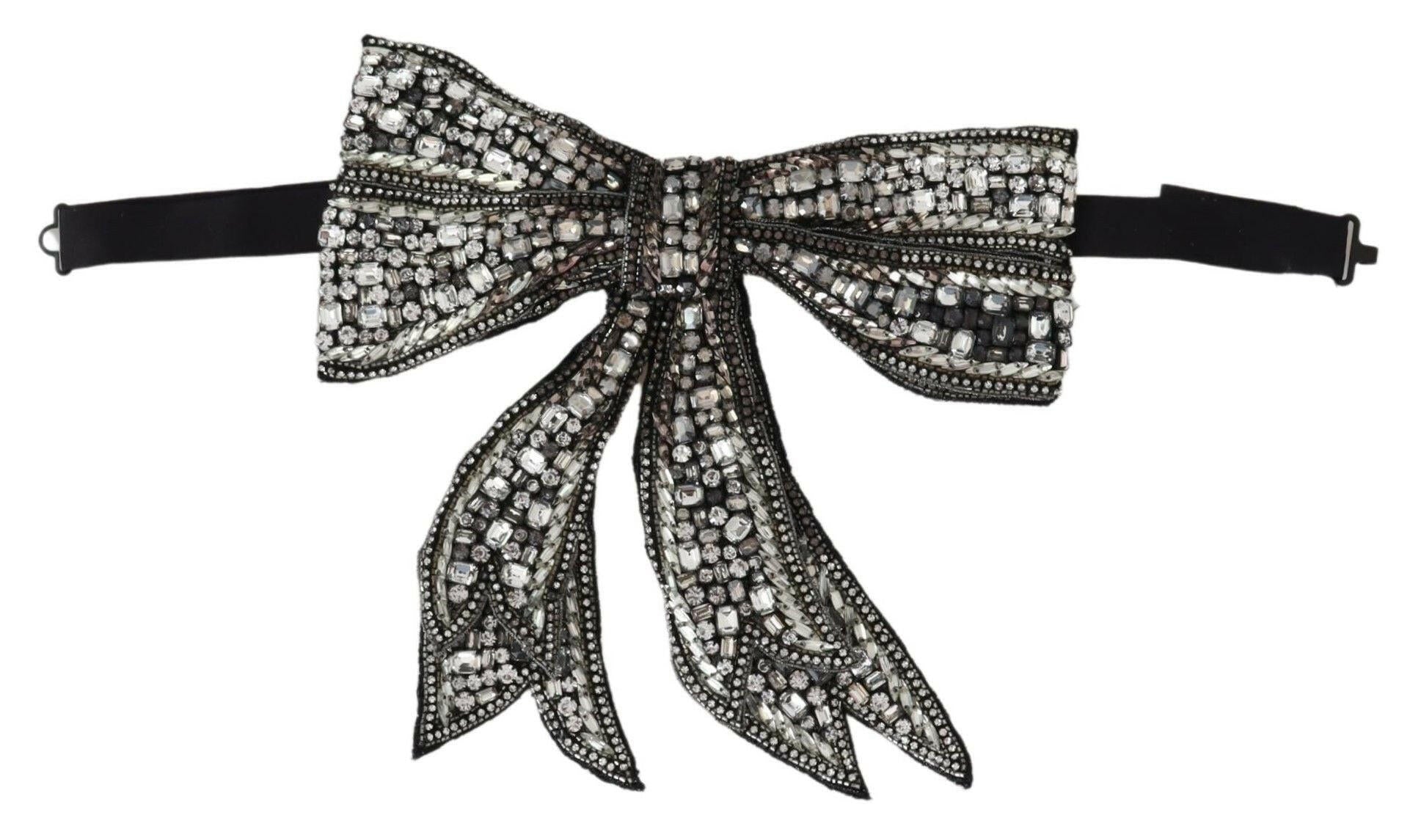 Dolce & Gabbana Silver Crystal Beaded Sequined Catwalk Necklace Bowtie.