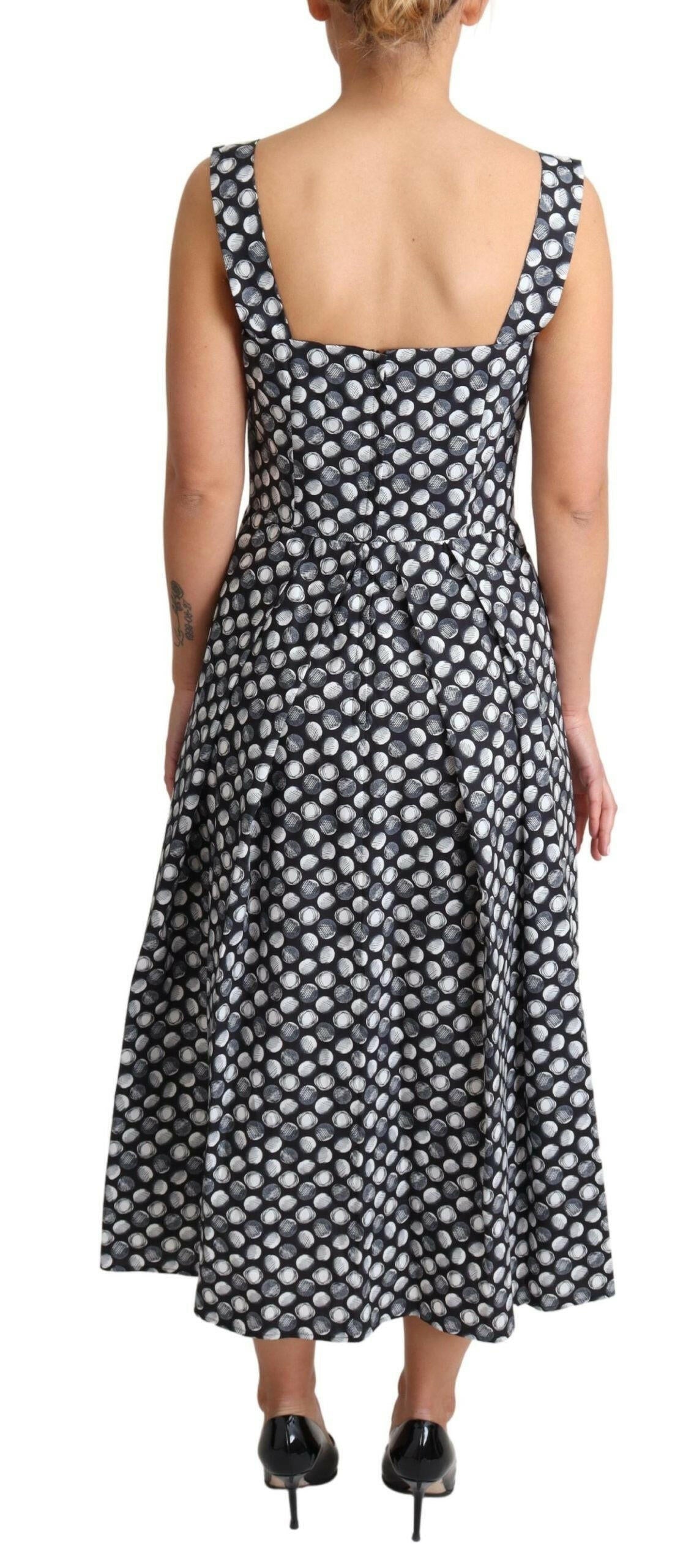 Dolce & Gabbana Blue Geometric Cotton A-Line Gown Dress.