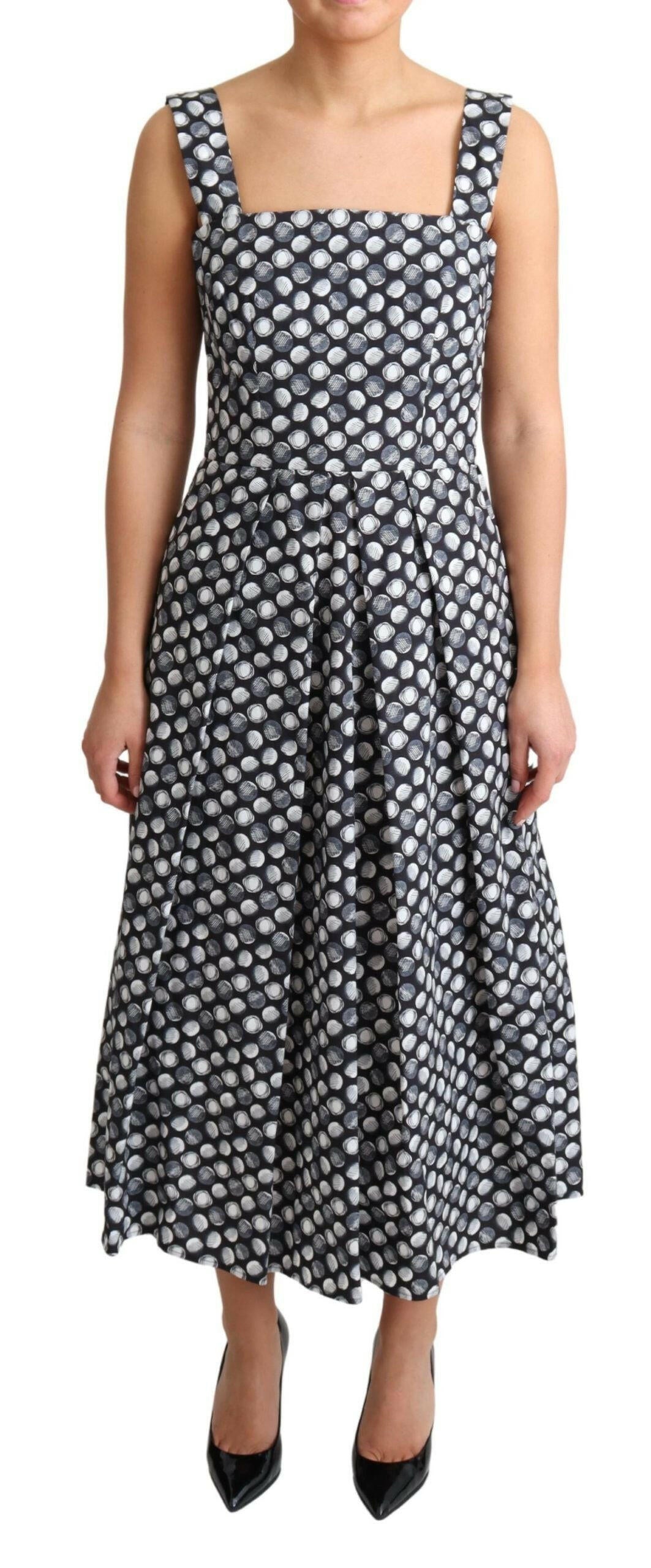 Dolce & Gabbana Blue Geometric Cotton A-Line Gown Dress.