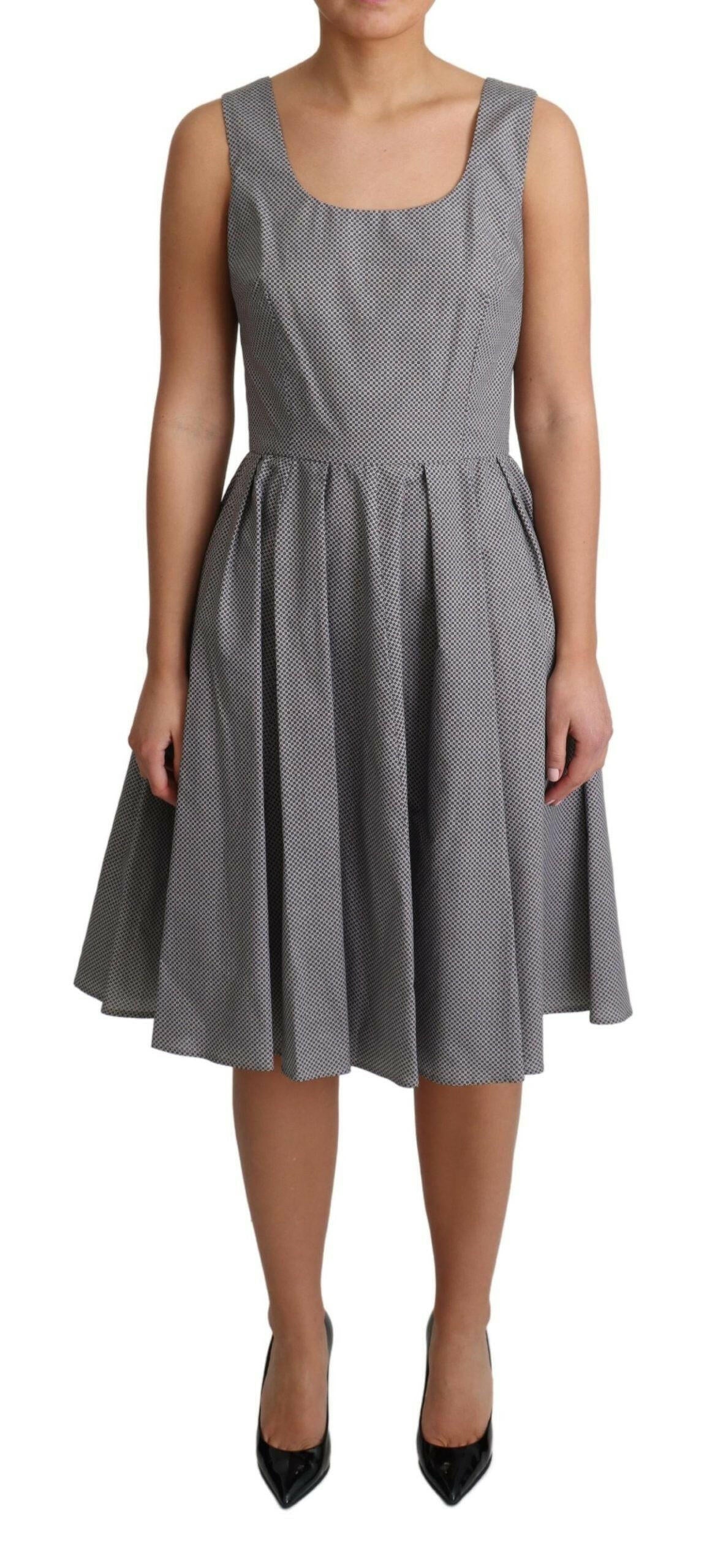 Dolce & Gabbana Blue Beige Geometric Cotton A-Line Dress.