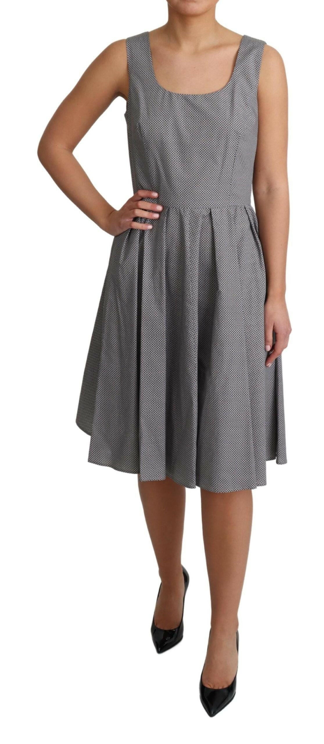 Dolce & Gabbana Blue Beige Geometric Cotton A-Line Dress.