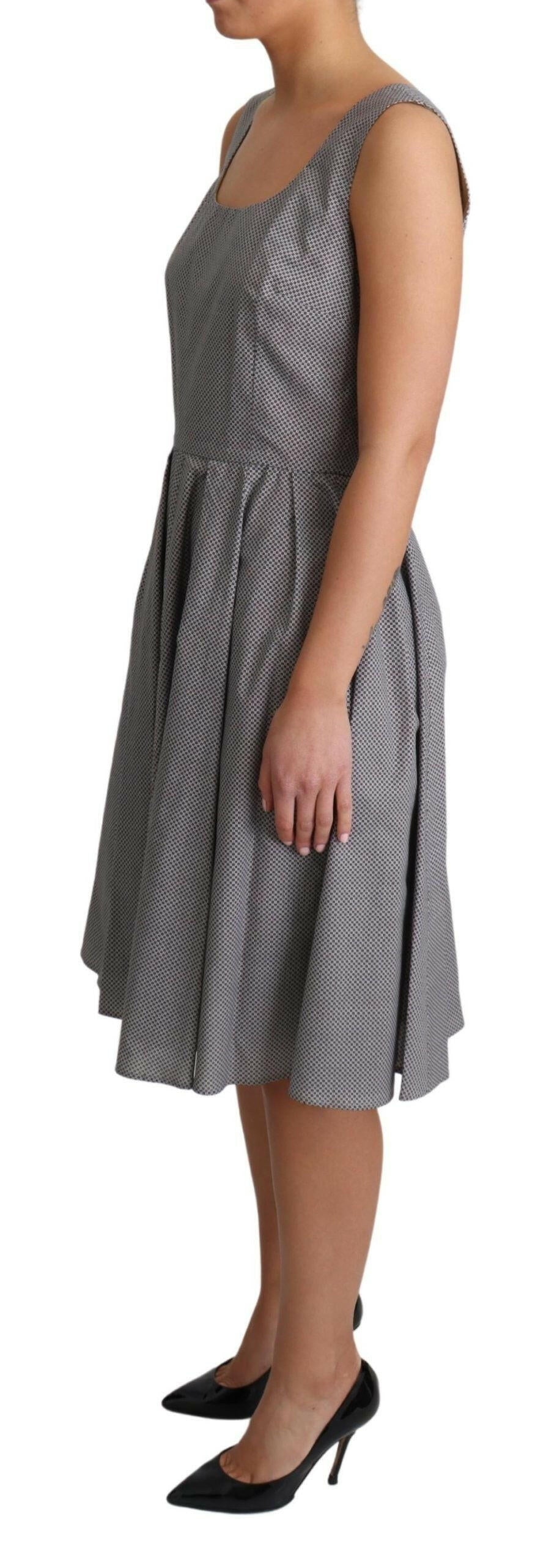 Dolce & Gabbana Blue Beige Geometric Cotton A-Line Dress.