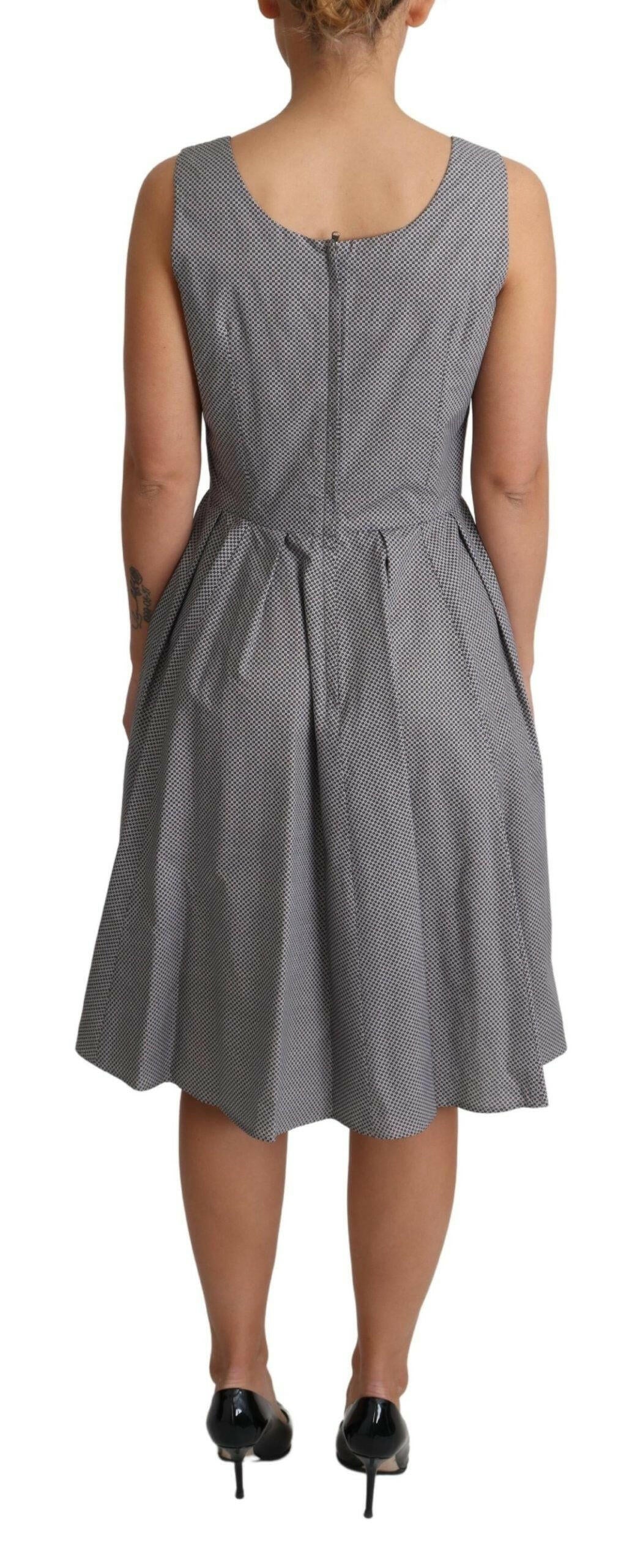 Dolce & Gabbana Blue Beige Geometric Cotton A-Line Dress.