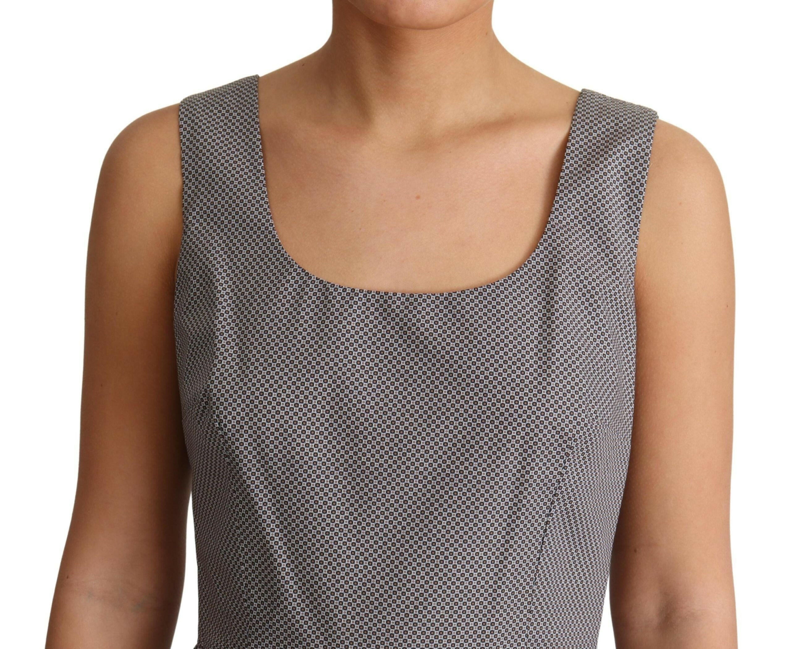 Dolce & Gabbana Blue Beige Geometric Cotton A-Line Dress.