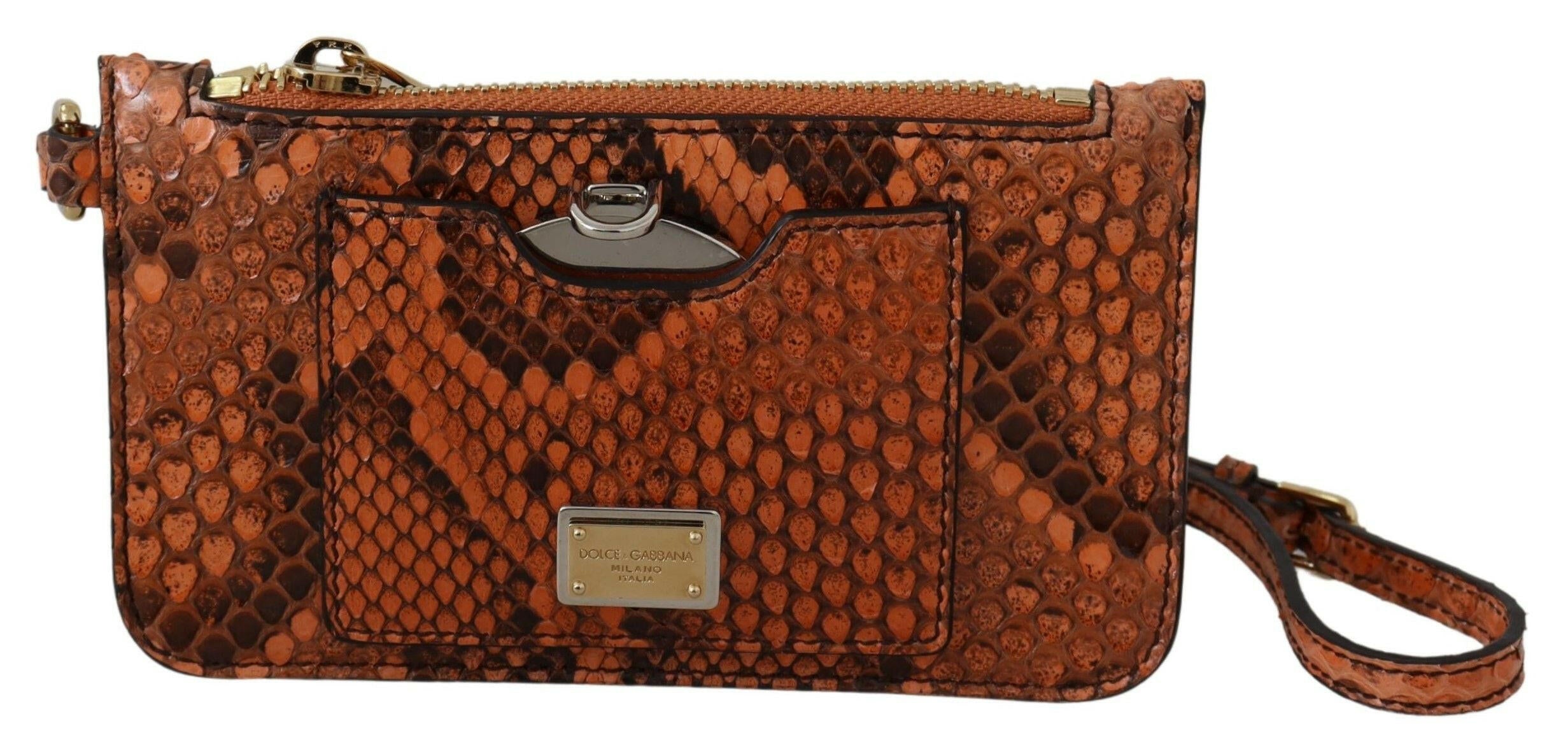 Dolce & Gabbana Brown Leather Coin Purse Wristlet Mirror AGNESE Wallet.