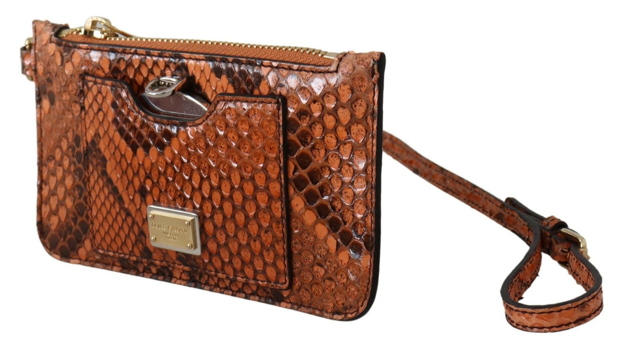 Dolce & Gabbana Brown Leather Coin Purse Wristlet Mirror AGNESE Wallet.