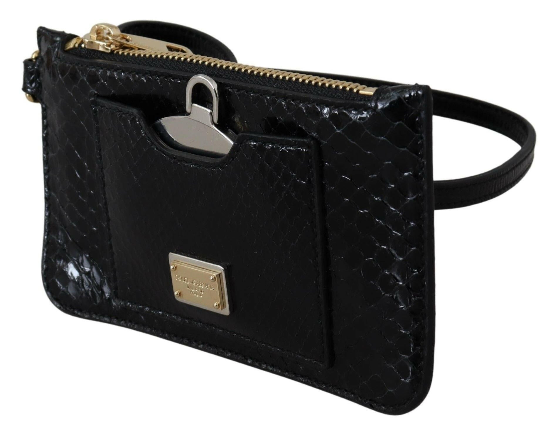 Dolce & Gabbana Black Leather Coin Purse Wristlet Mirror Agnese Wallet.