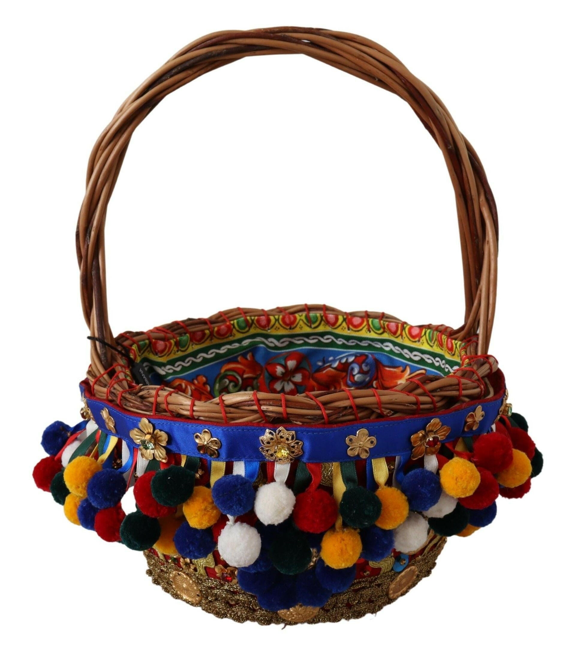 Dolce & Gabbana Multicolor Cotton Embellished Agnese Basket Tote Bag.