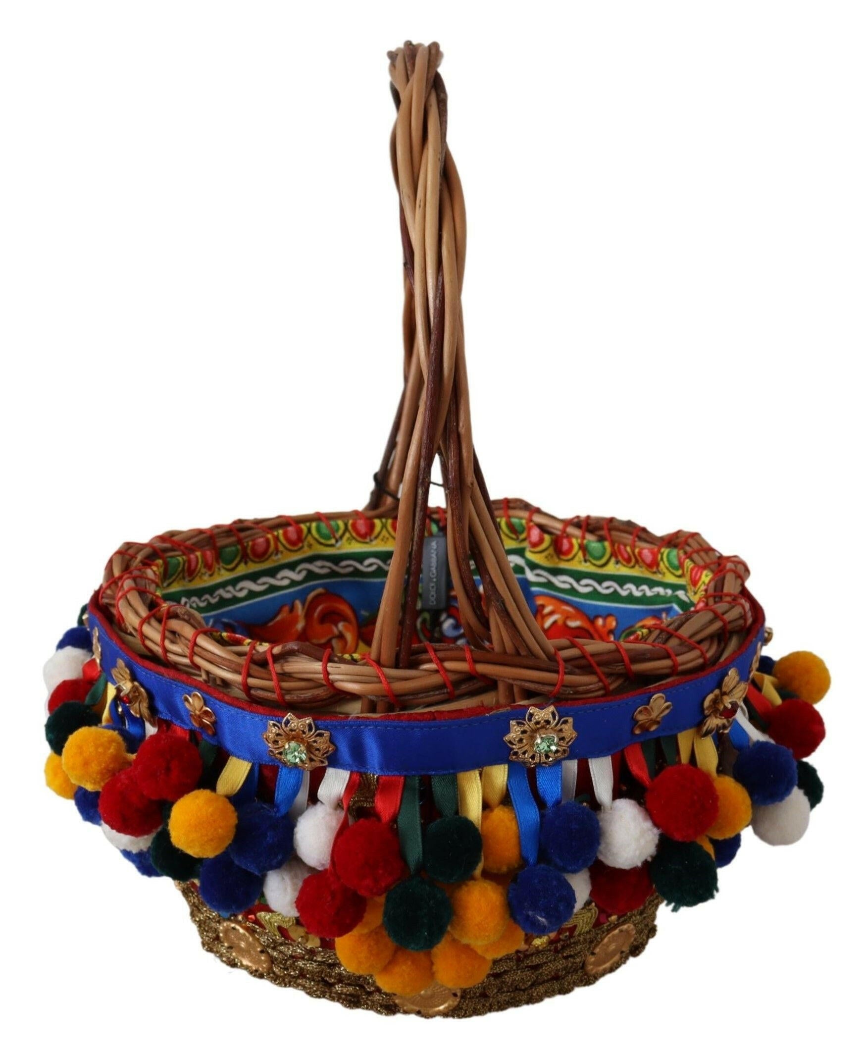 Dolce & Gabbana Multicolor Cotton Embellished Agnese Basket Tote Bag.