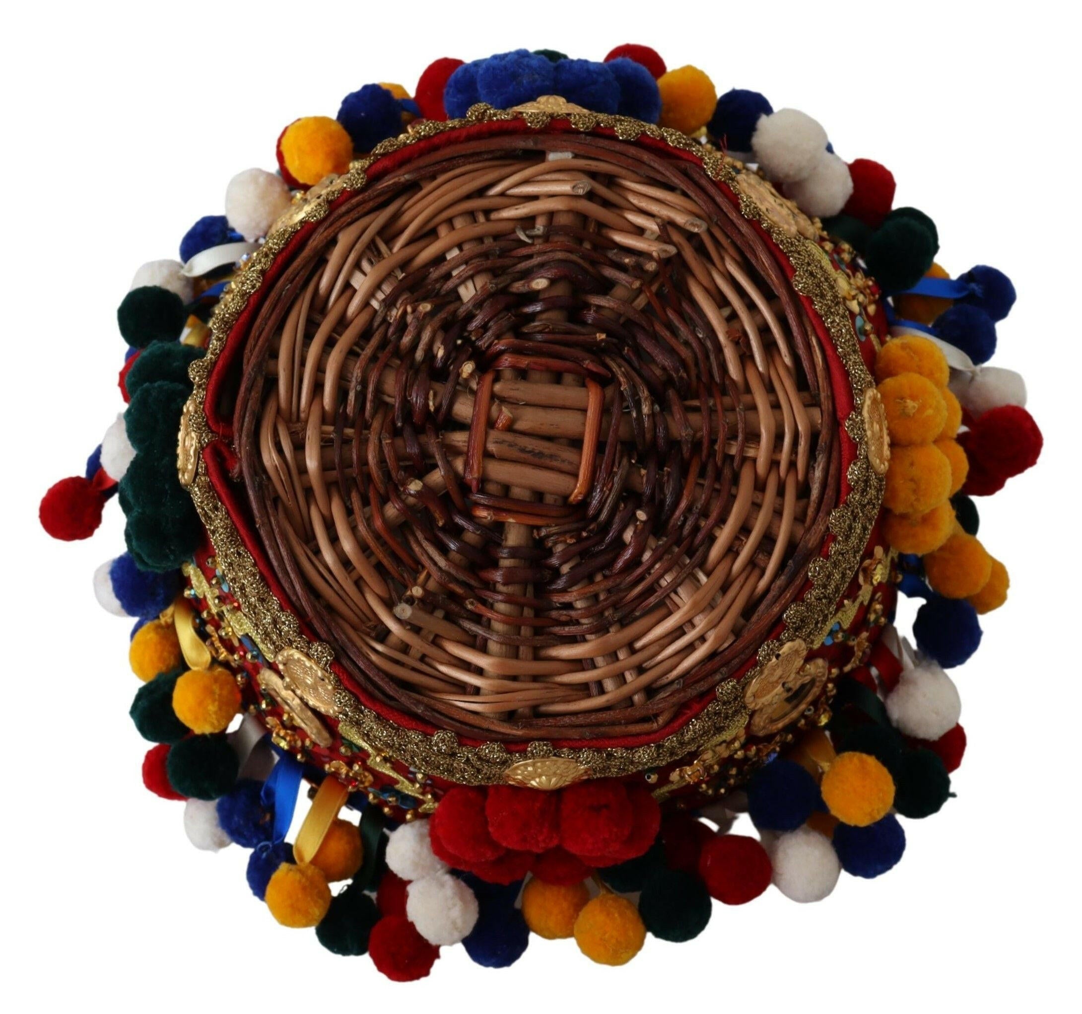 Dolce & Gabbana Multicolor Cotton Embellished Agnese Basket Tote Bag.