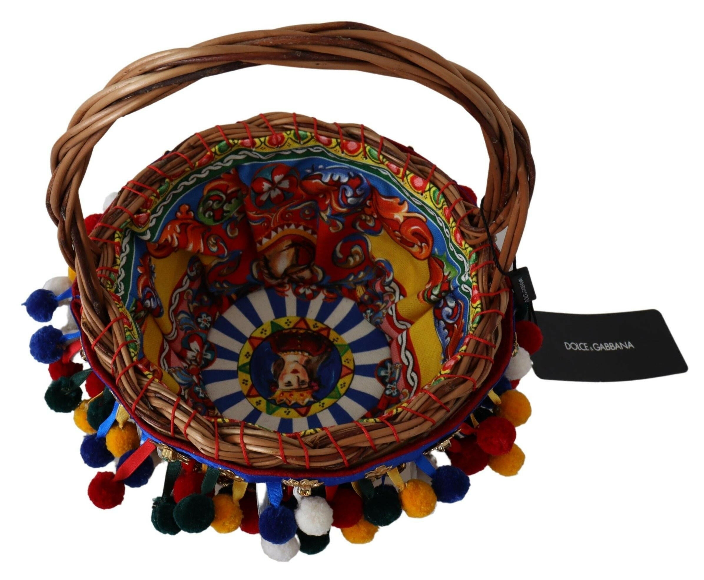 Dolce & Gabbana Multicolor Cotton Embellished Agnese Basket Tote Bag.