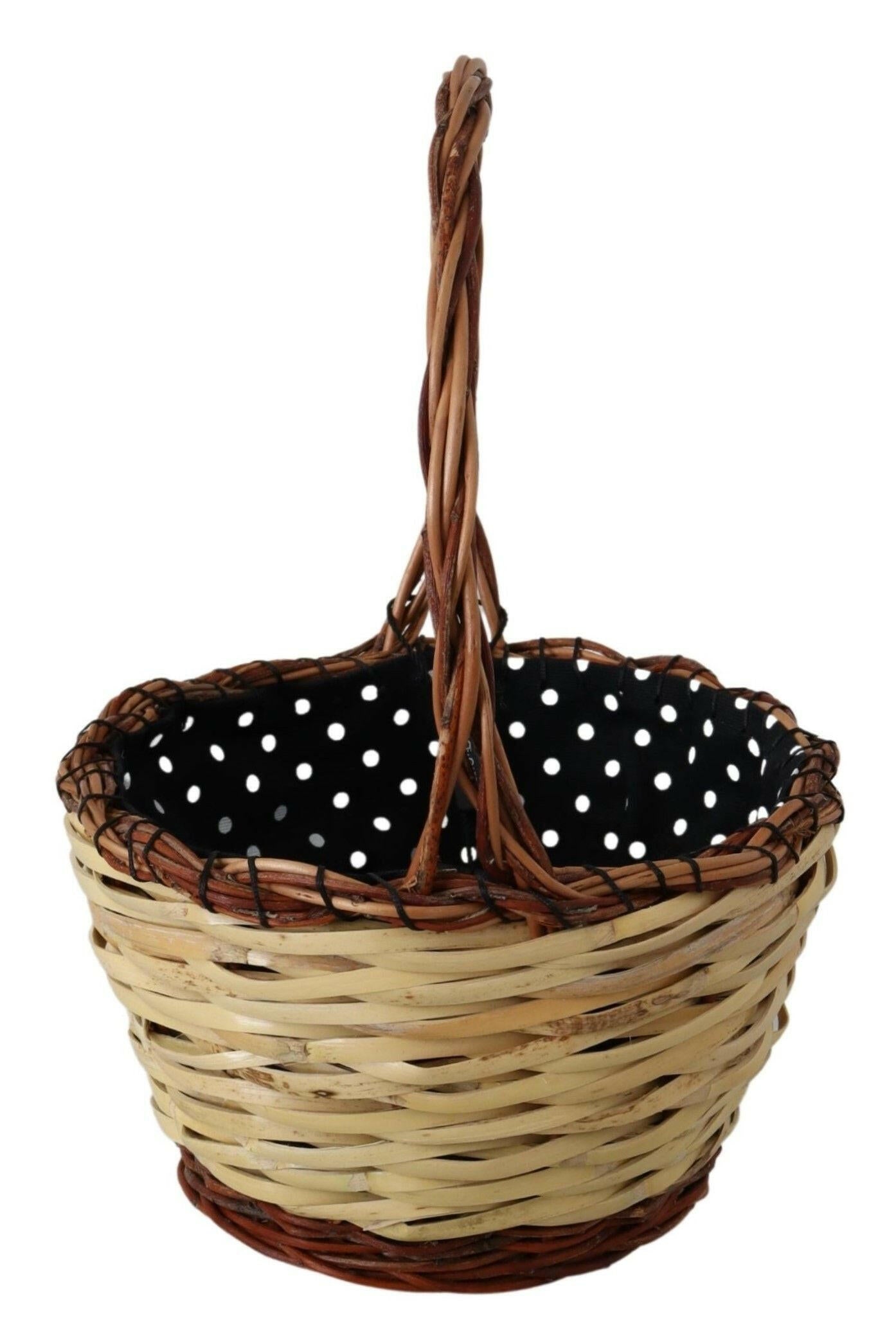 Dolce & Gabbana Beige Wood Wicker Rattan Basket Tote Bag.