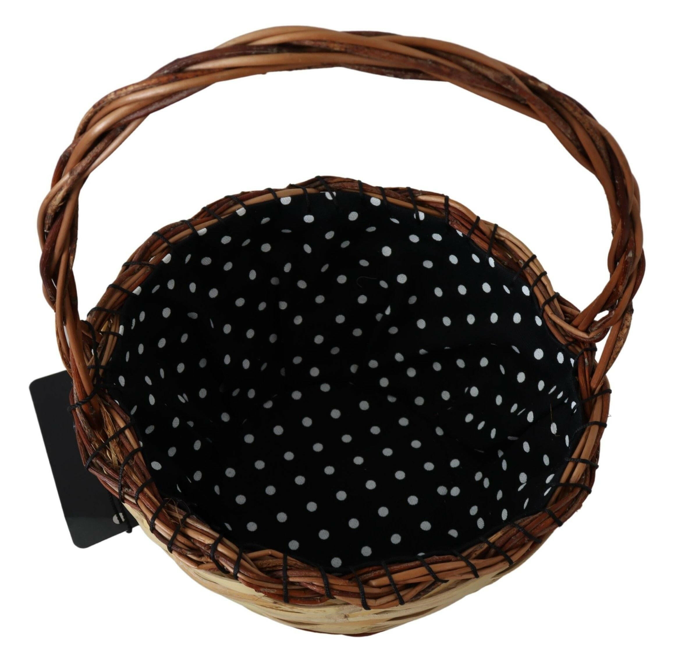 Dolce & Gabbana Beige Wood Wicker Rattan Basket Tote Bag.