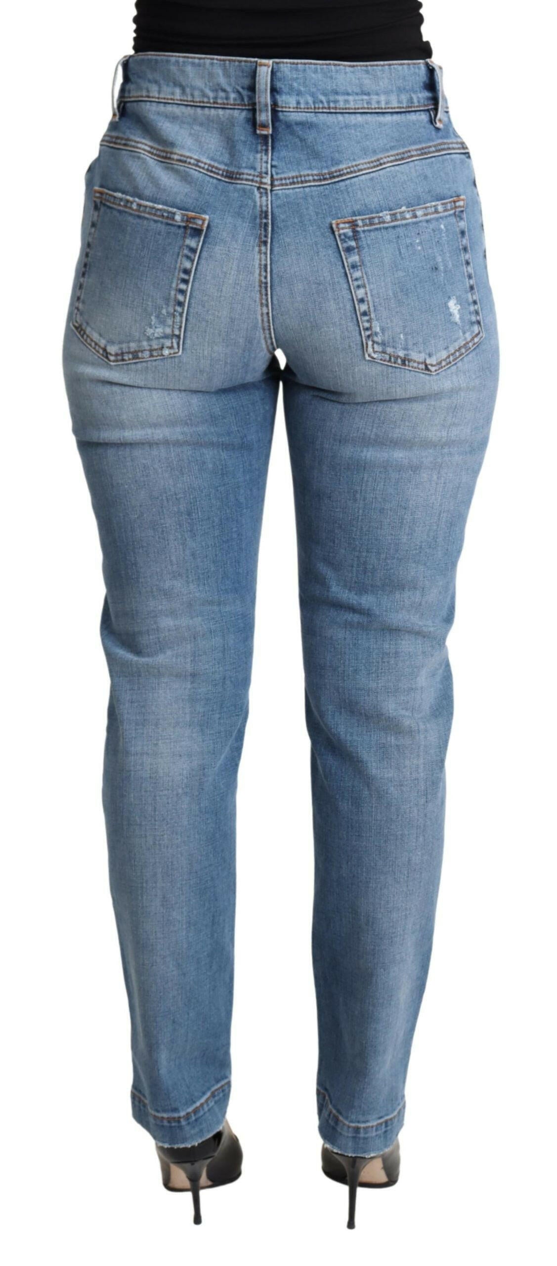 Dolce & Gabbana Blue Tattered Skinny Denim Cotton Blend Jeans.