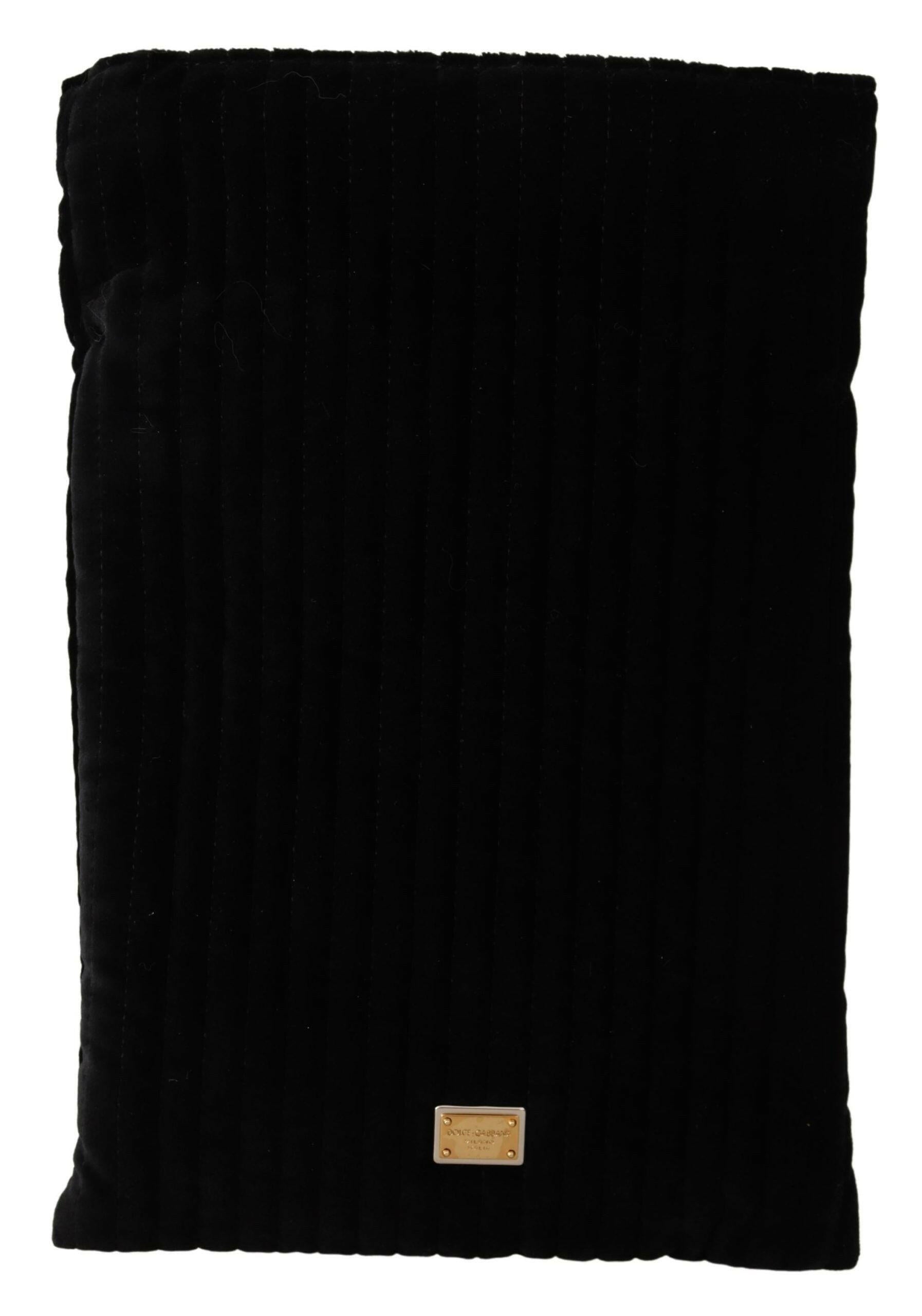 Dolce & Gabbana Black Velvet Quilt Drawstring Logo Plaque Pouch Bag.