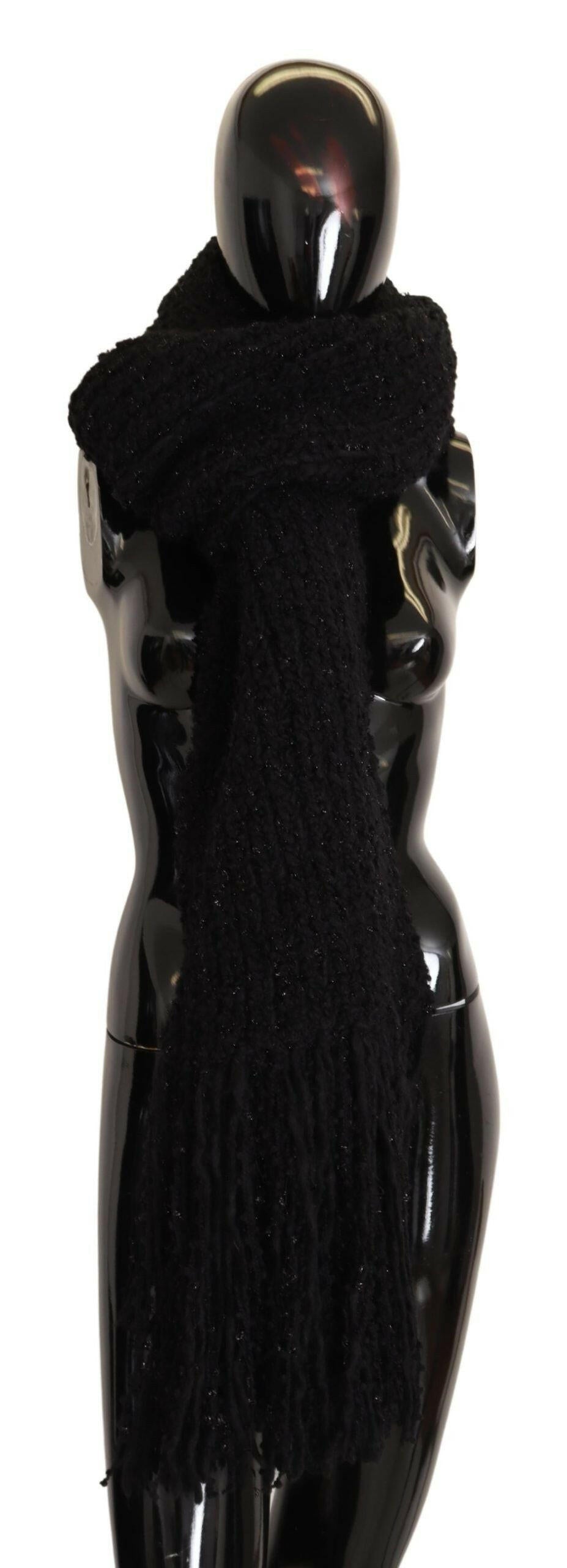 Dolce & Gabbana Black Virgin Wool Knitted Wrap Shawl Scarf.