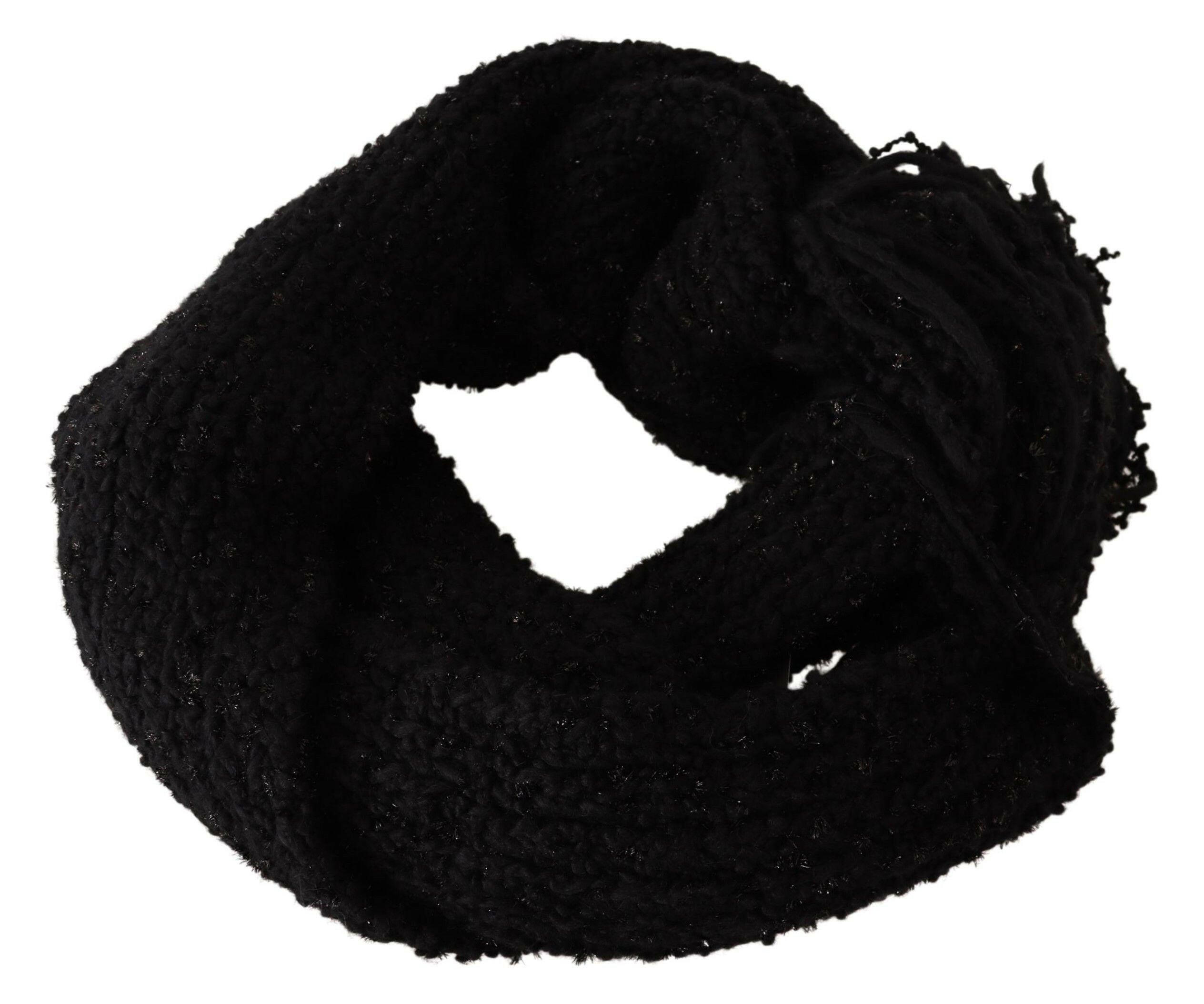 Dolce & Gabbana Black Virgin Wool Knitted Wrap Shawl Scarf.