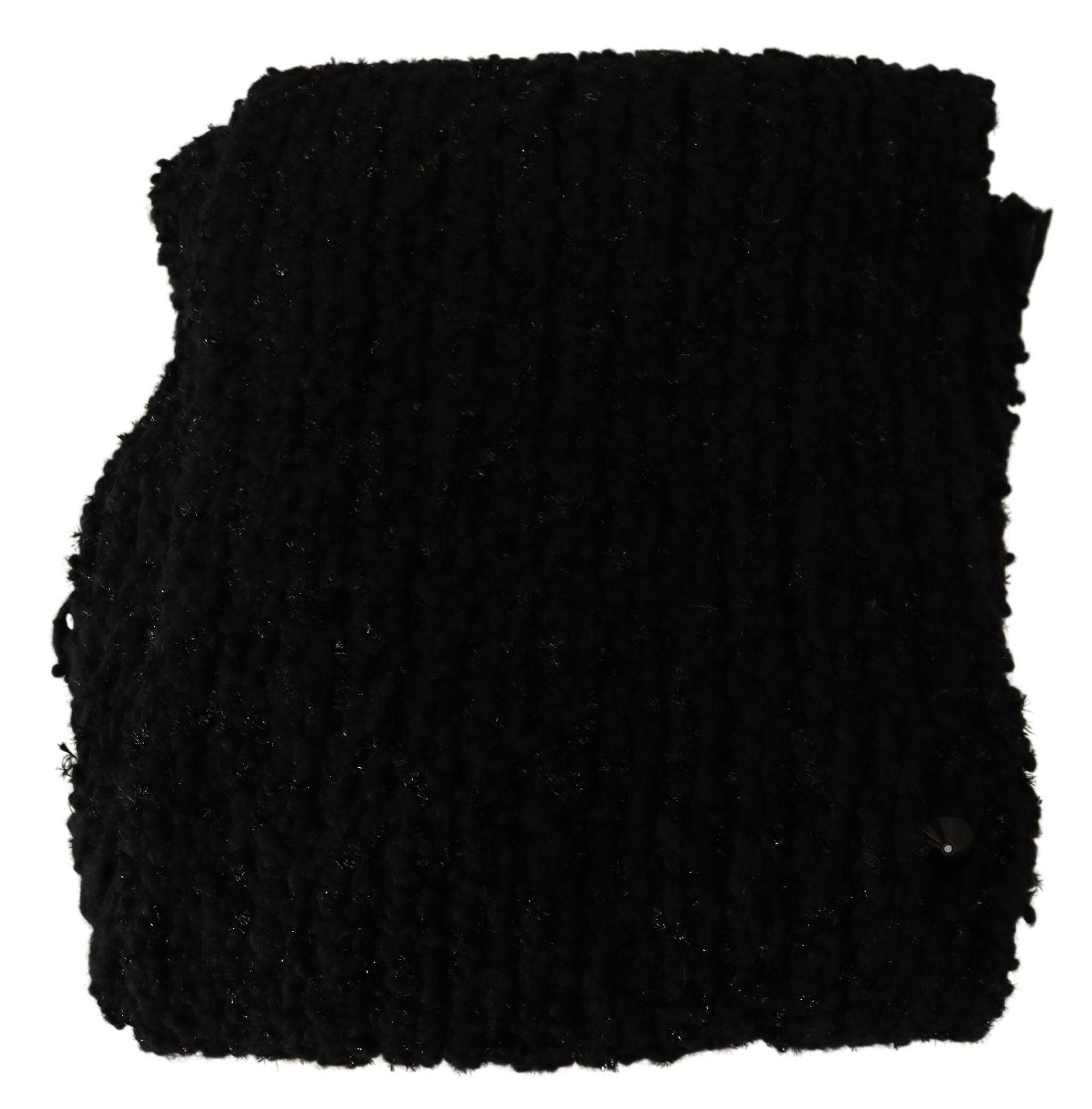 Dolce & Gabbana Black Virgin Wool Knitted Wrap Shawl Scarf.