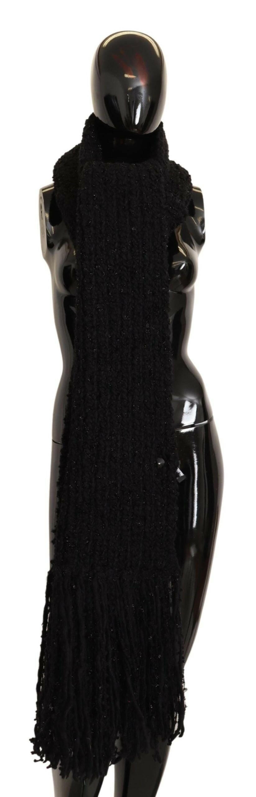 Dolce & Gabbana Black Virgin Wool Knitted Wrap Shawl Scarf.