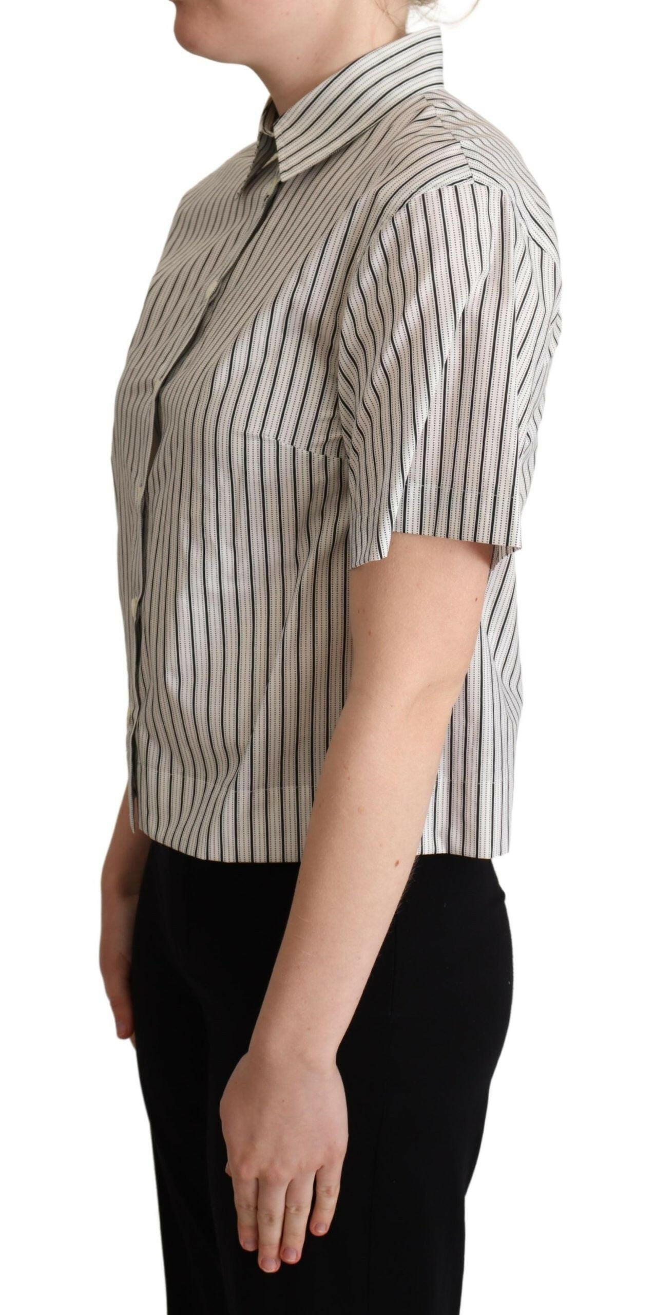 Dolce & Gabbana White Black Striped Collared Shirt.