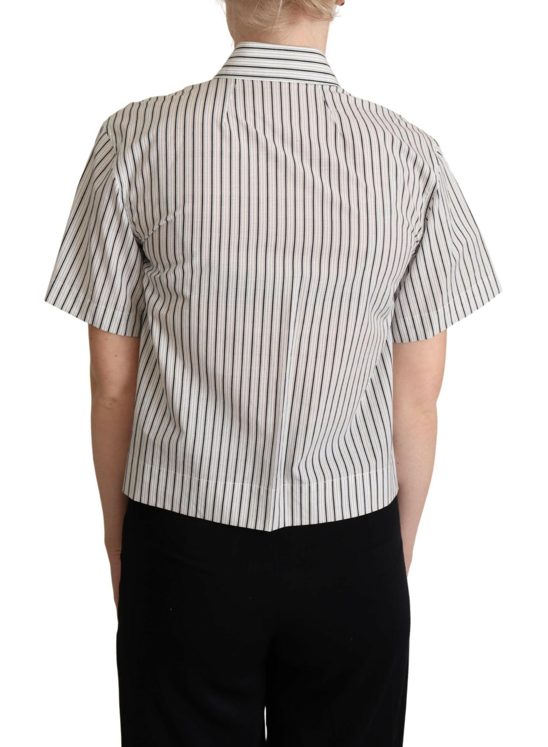 Dolce & Gabbana White Black Striped Collared Shirt.