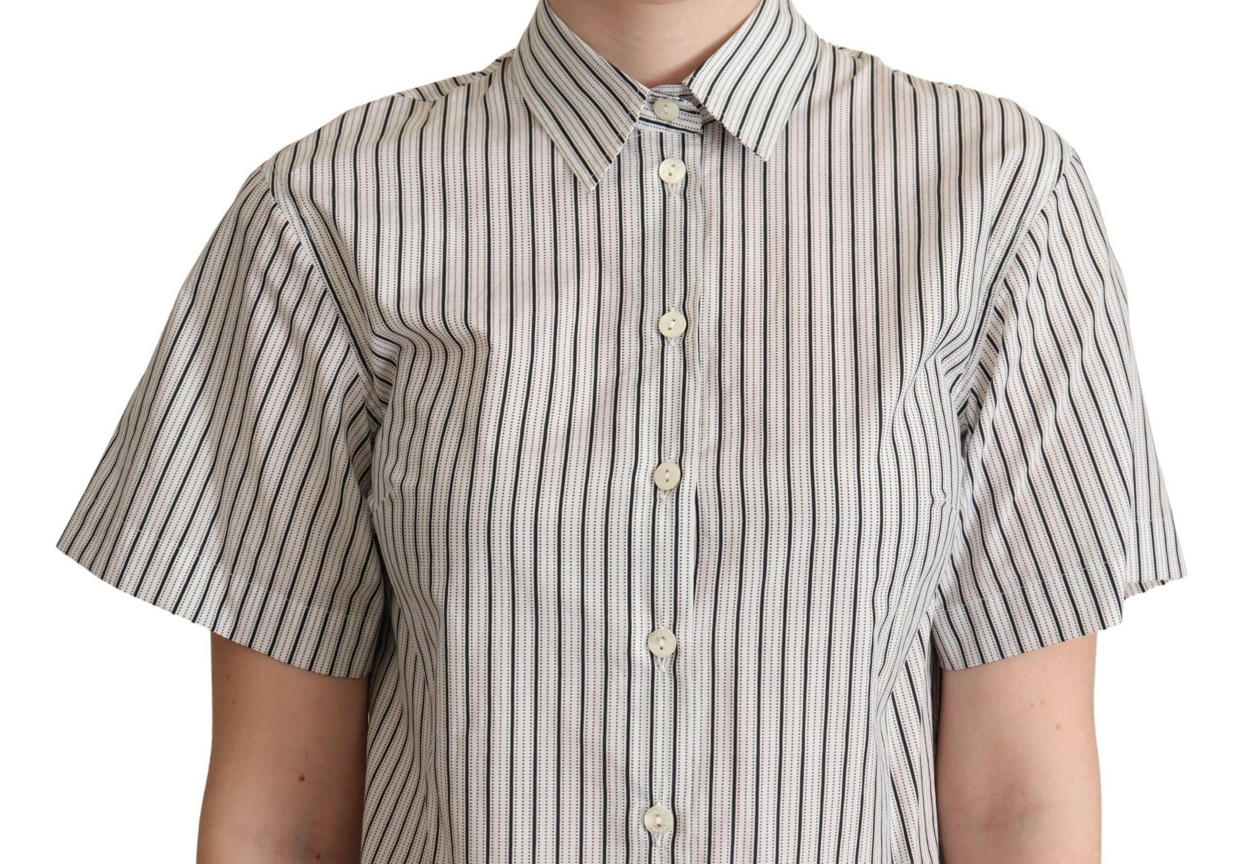 Dolce & Gabbana White Black Striped Collared Shirt.
