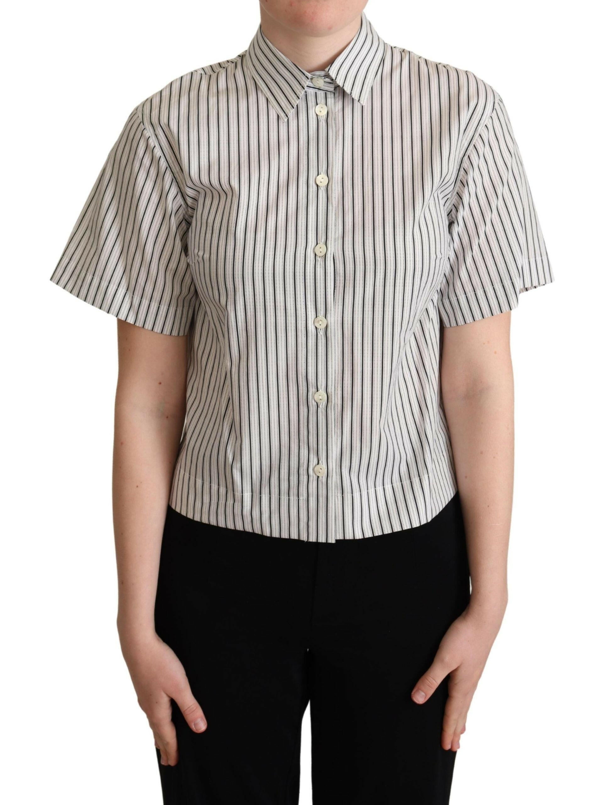 Dolce & Gabbana White Black Striped Collared Shirt.