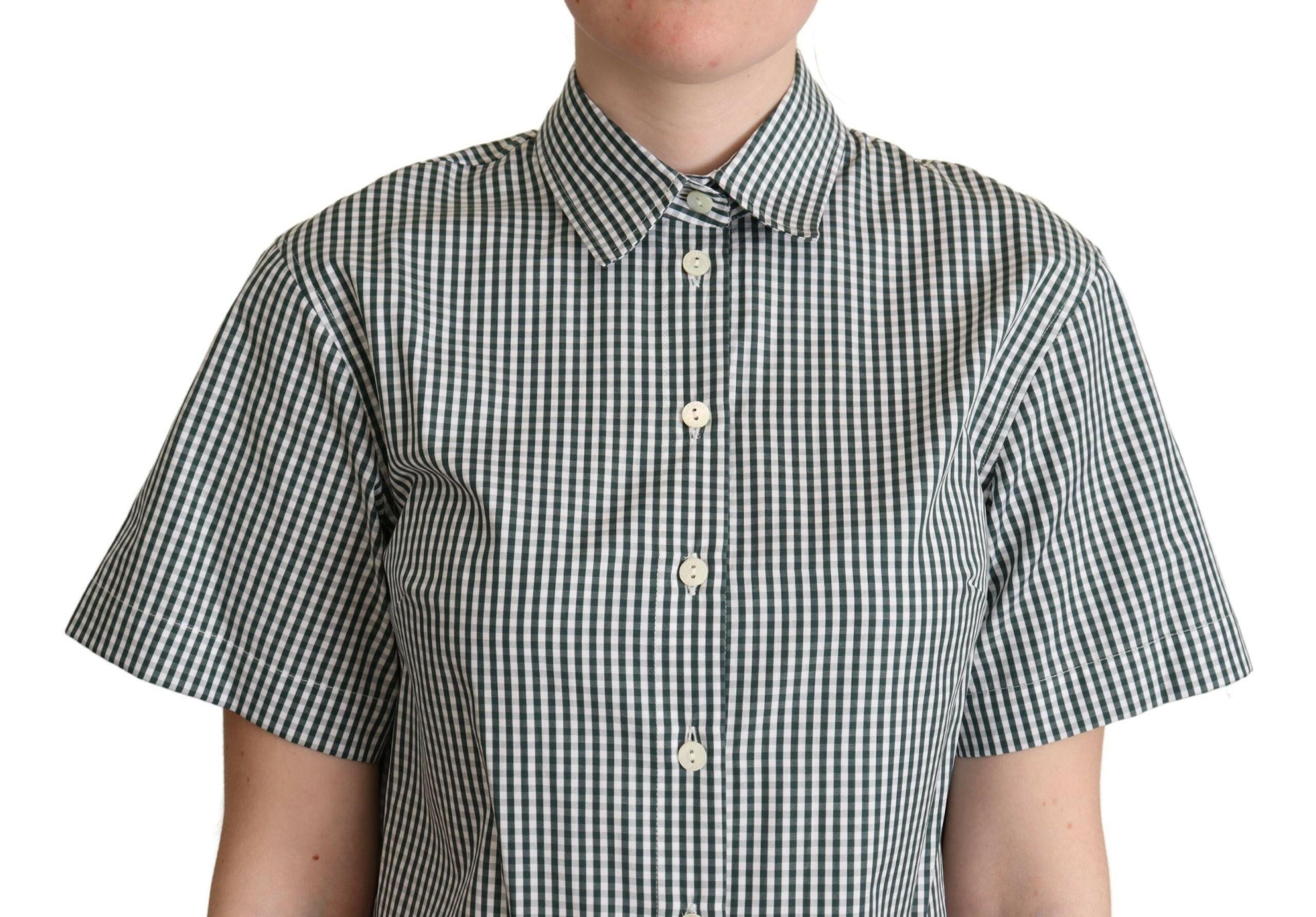 Dolce & Gabbana White Green Cotton Check Shirt Blouse Top.
