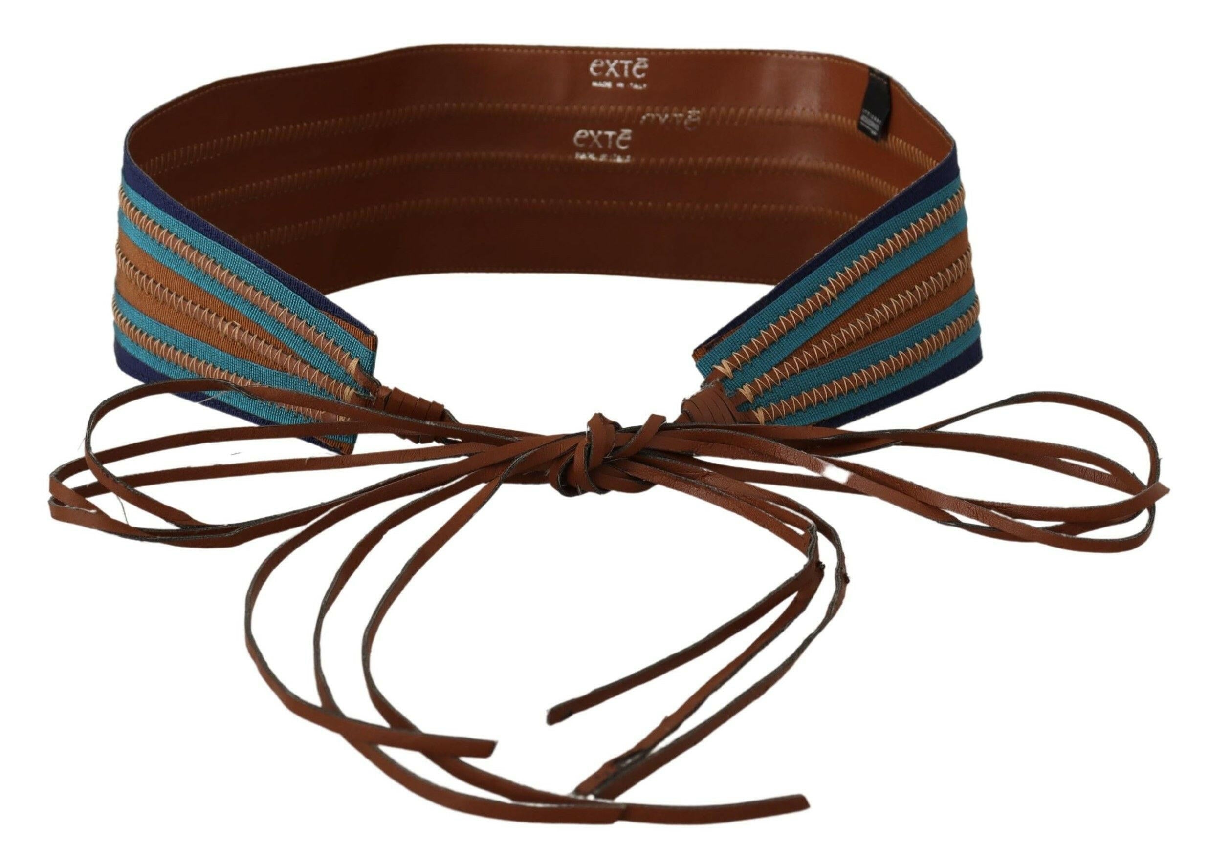 Exte Brown Leather Wide Waistband Tie Fastening Belt.
