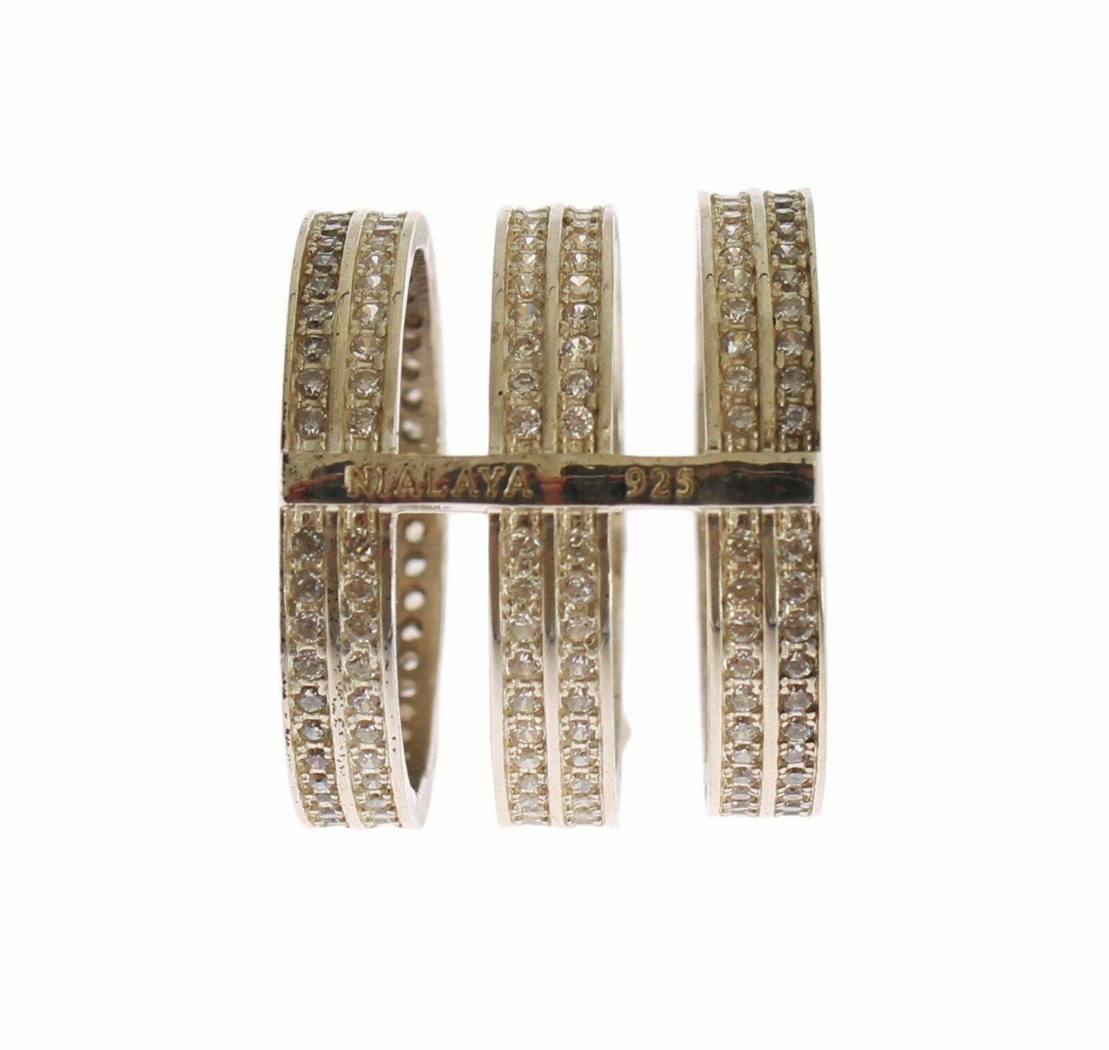 Nialaya Authentic Womens Clear CZ 925 Sterling Silver Ring.