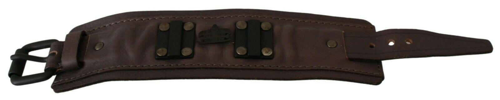 Scervino Street Brown Leather Branded Wide Buckle Closure Bracelet.