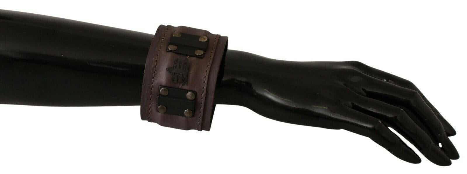 Scervino Street Brown Leather Branded Wide Buckle Closure Bracelet.