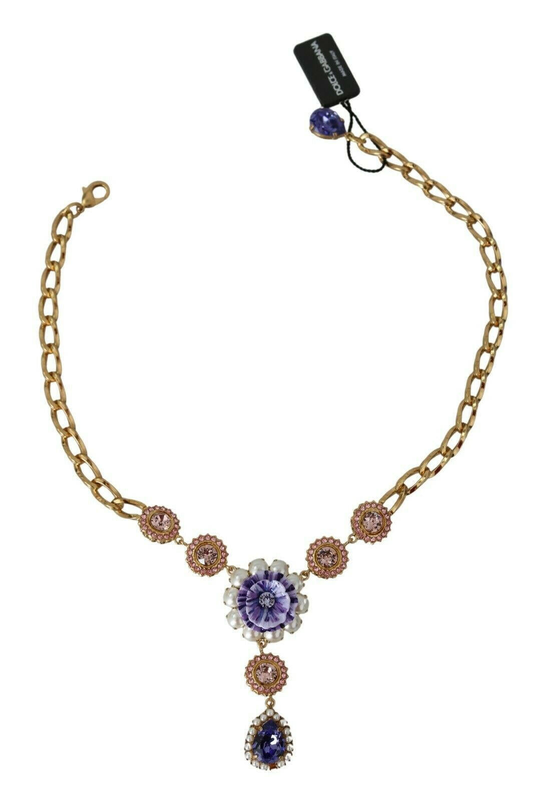 Dolce & Gabbana Pink Gold Brass Crystal Purple Pearl Pendants.