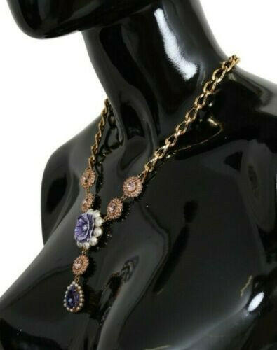 Dolce & Gabbana Pink Gold Brass Crystal Purple Pearl Pendants.