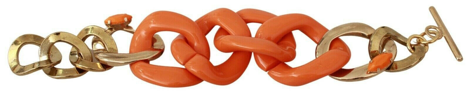 Ermanno Scervino Gold Orange Chain Wide Brass Plastic Bracelet.