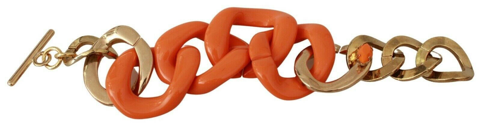Ermanno Scervino Gold Orange Chain Wide Brass Plastic Bracelet.