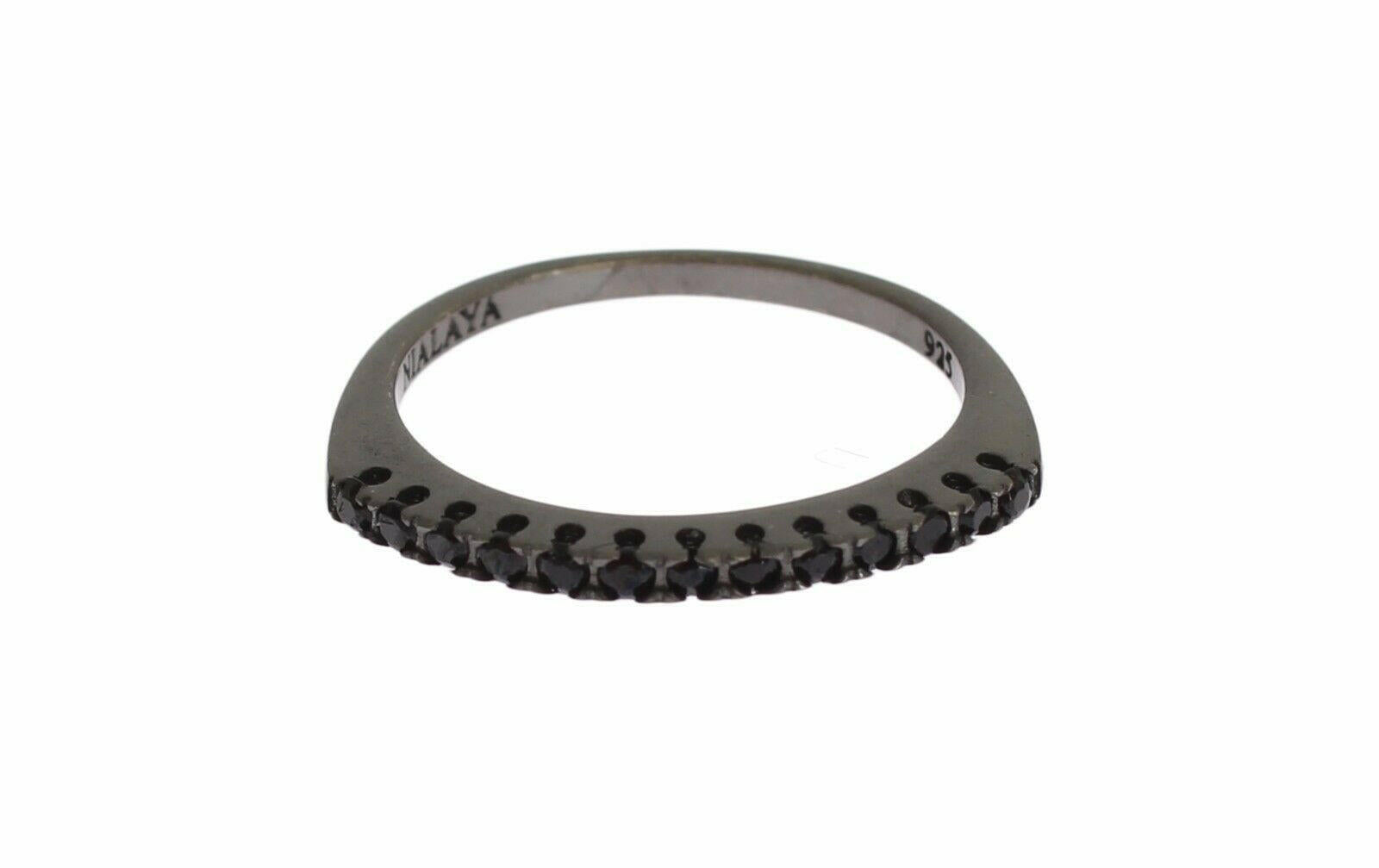 Nialaya Black CZ Rhodium 925 Silver Womens Ring.