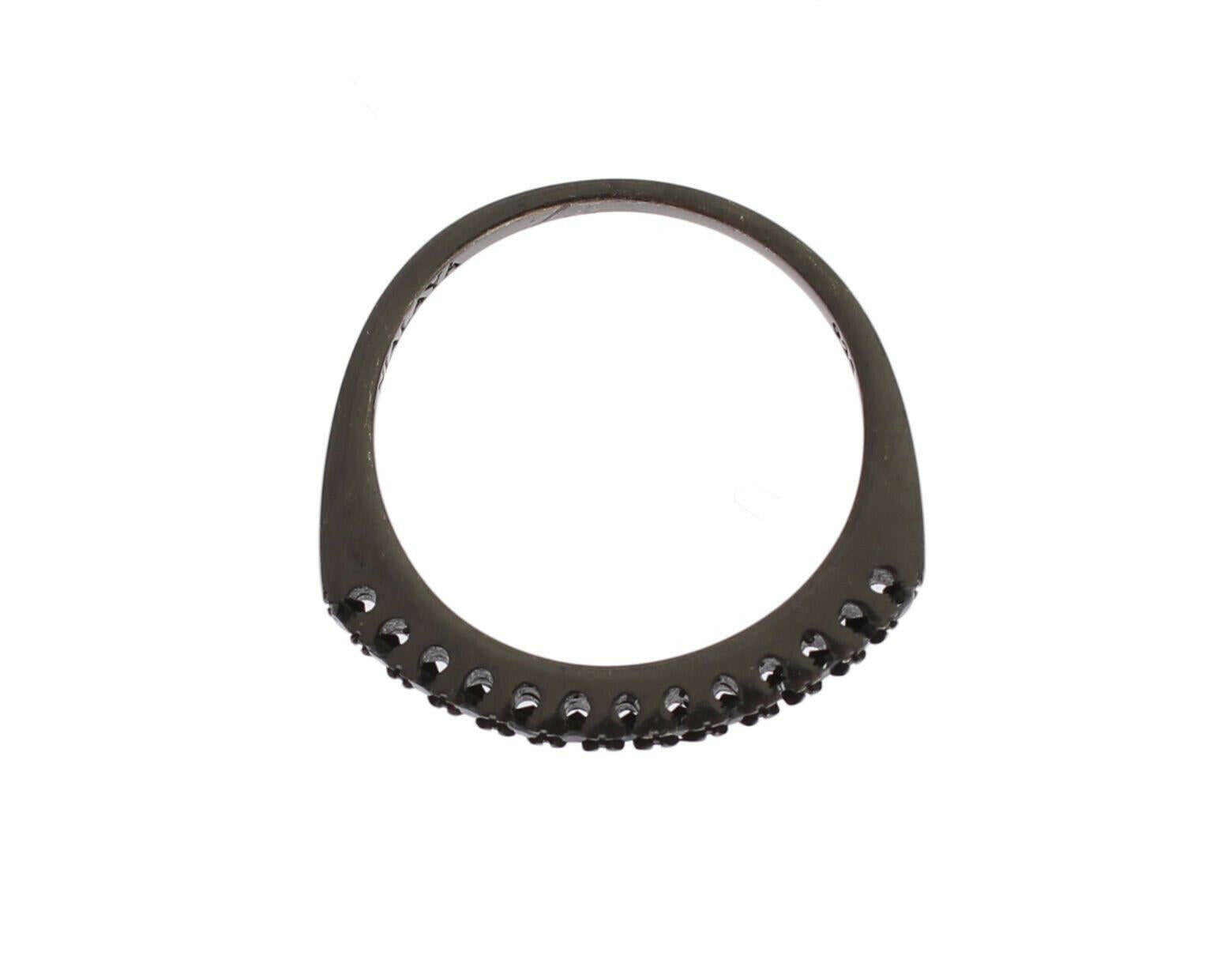 Nialaya Black CZ Rhodium 925 Silver Womens Ring.