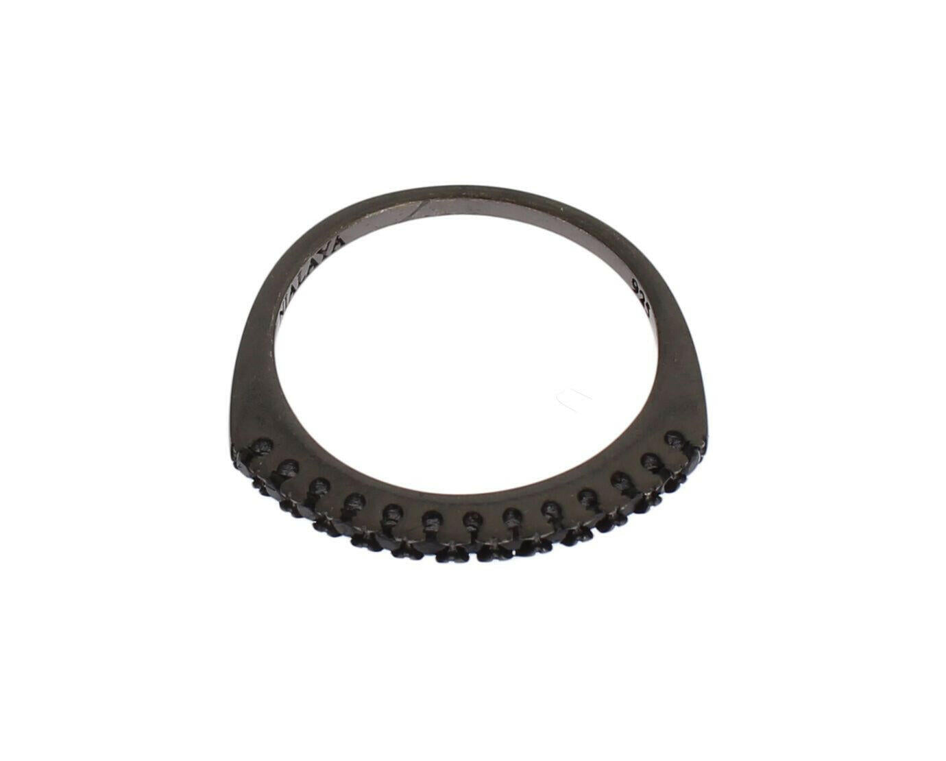 Nialaya Black CZ Rhodium 925 Silver Womens Ring.