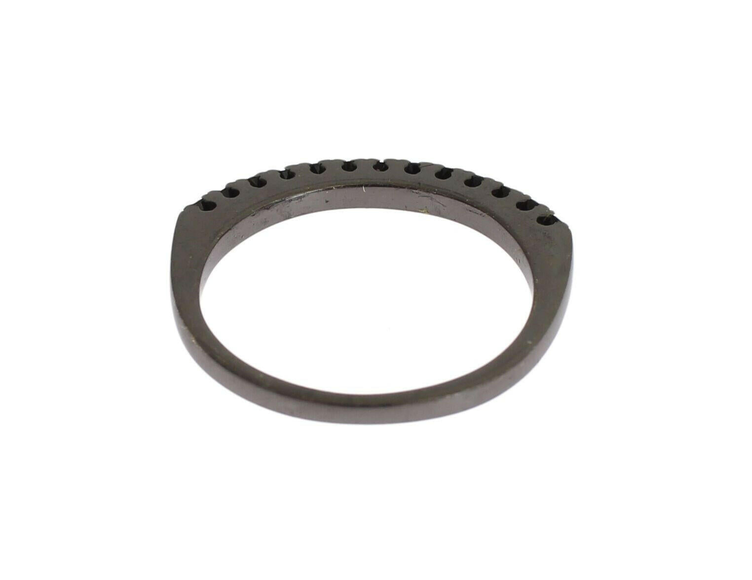 Nialaya Black CZ Rhodium 925 Silver Womens Ring.