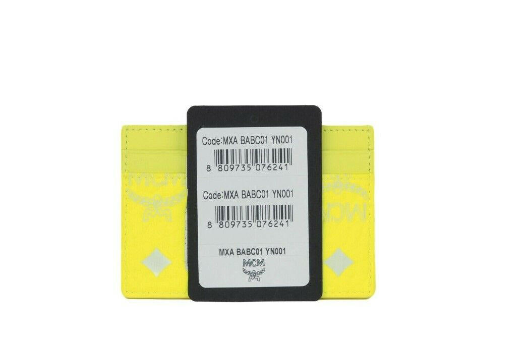 MCM Spectrum Diamond Mini Neon Yellow Visetos Leather Card Case Holder Wallet.