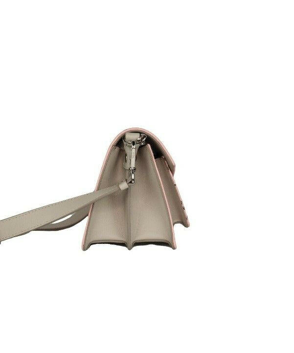 MCM Signature Soft Pink Diamond Logo Leather Mini Flap Lock Crossbody Handbag.