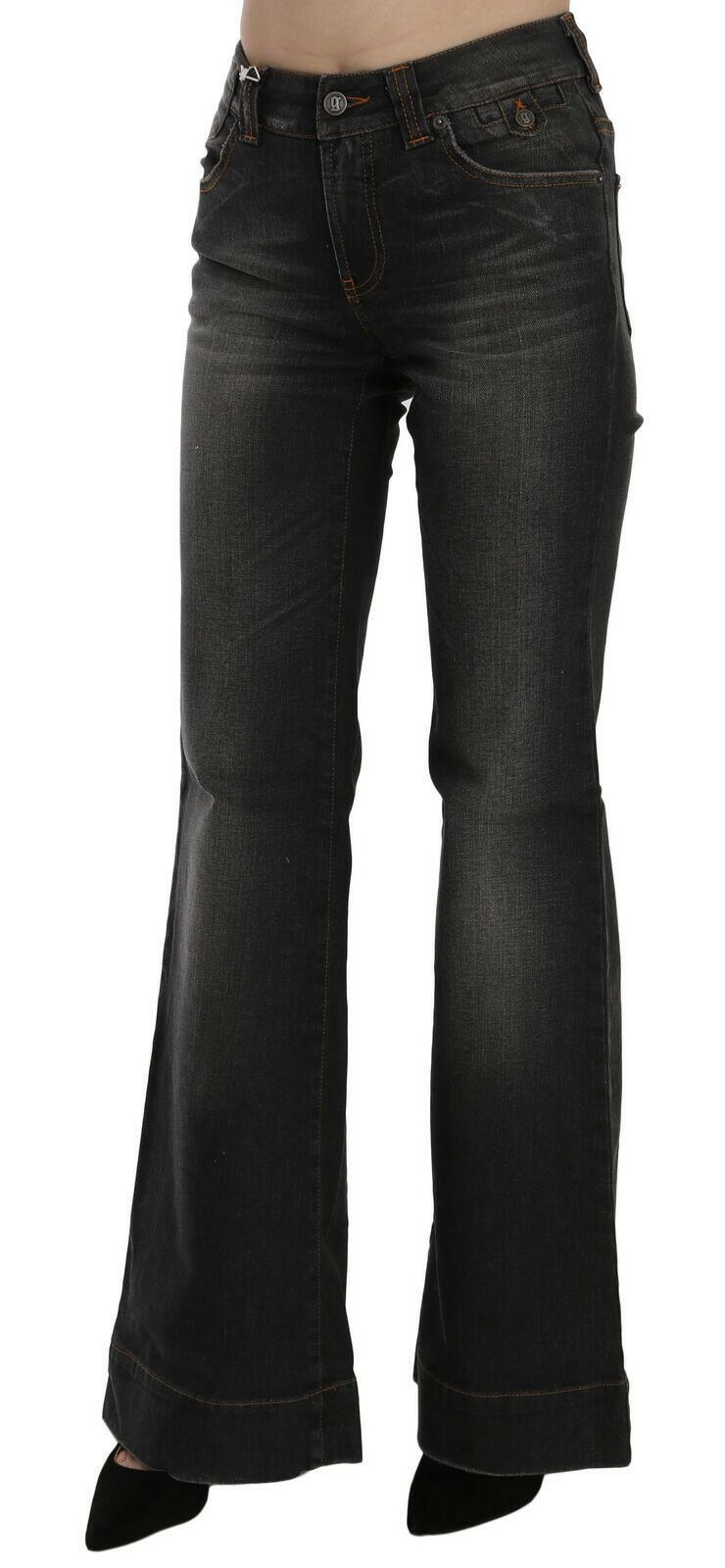 John Galliano Black Washed Mid Waist Flared Denim Casual Jeans.