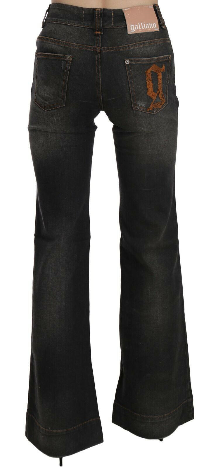 John Galliano Black Washed Mid Waist Flared Denim Casual Jeans.