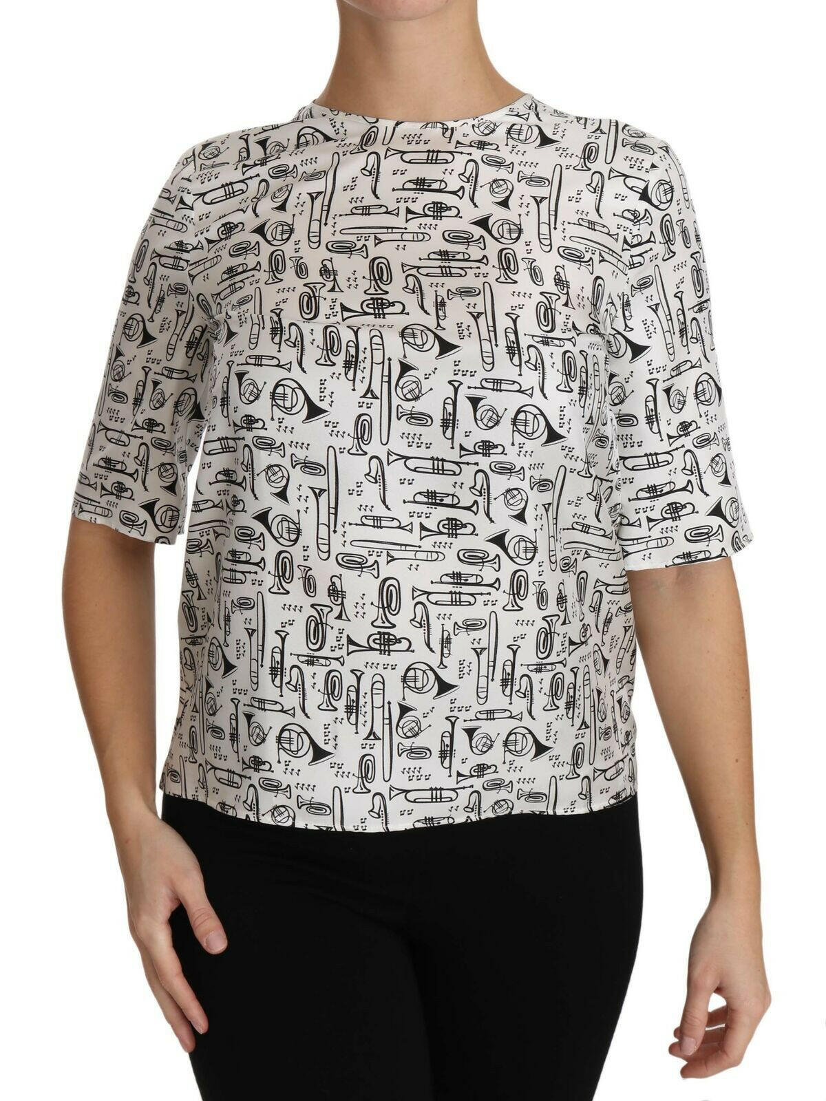 Dolce & Gabbana White Musical Instruments Print Blouse.