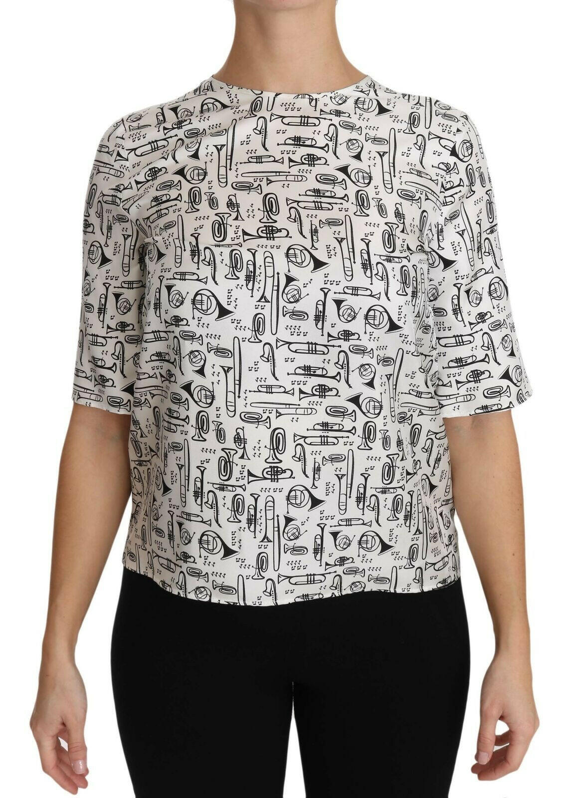 Dolce & Gabbana White Musical Instruments Print Blouse.