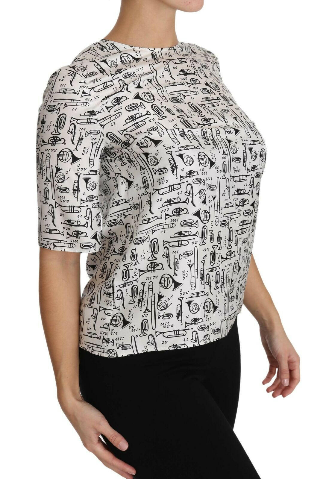 Dolce & Gabbana White Musical Instruments Print Blouse.