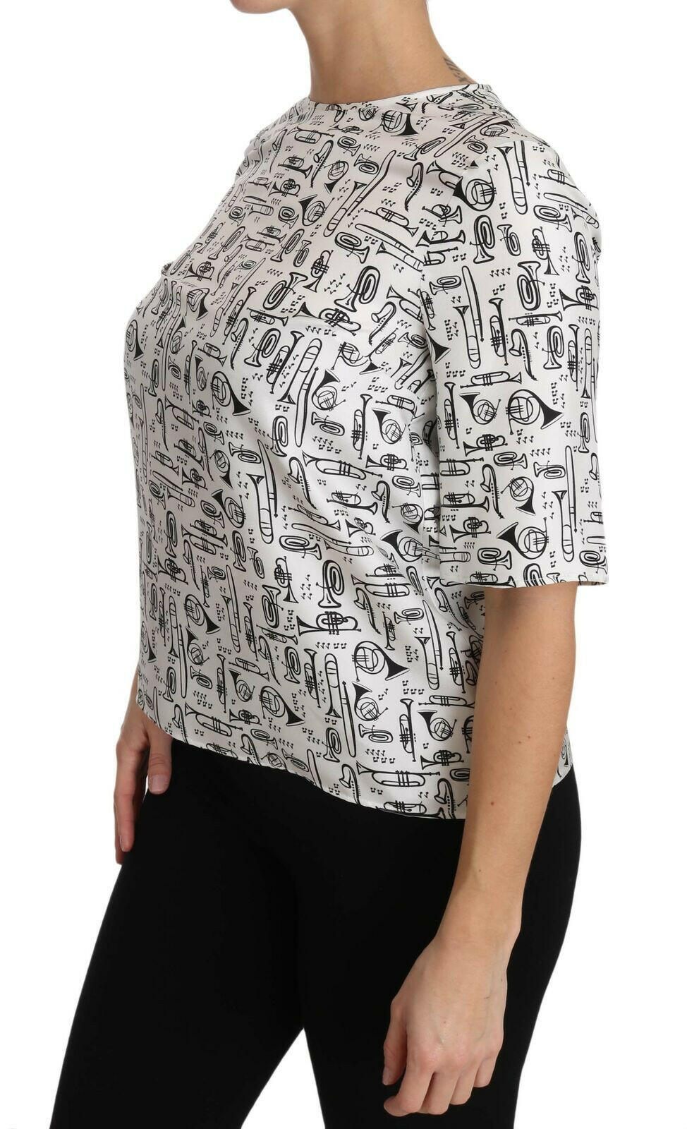 Dolce & Gabbana White Musical Instruments Print Blouse.