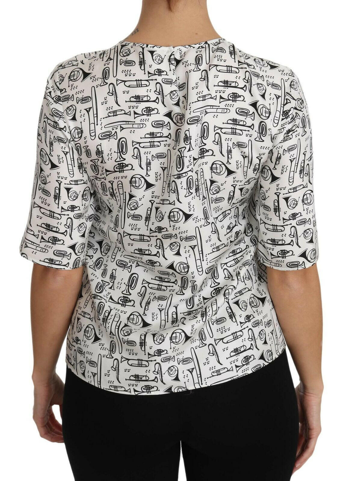 Dolce & Gabbana White Musical Instruments Print Blouse.
