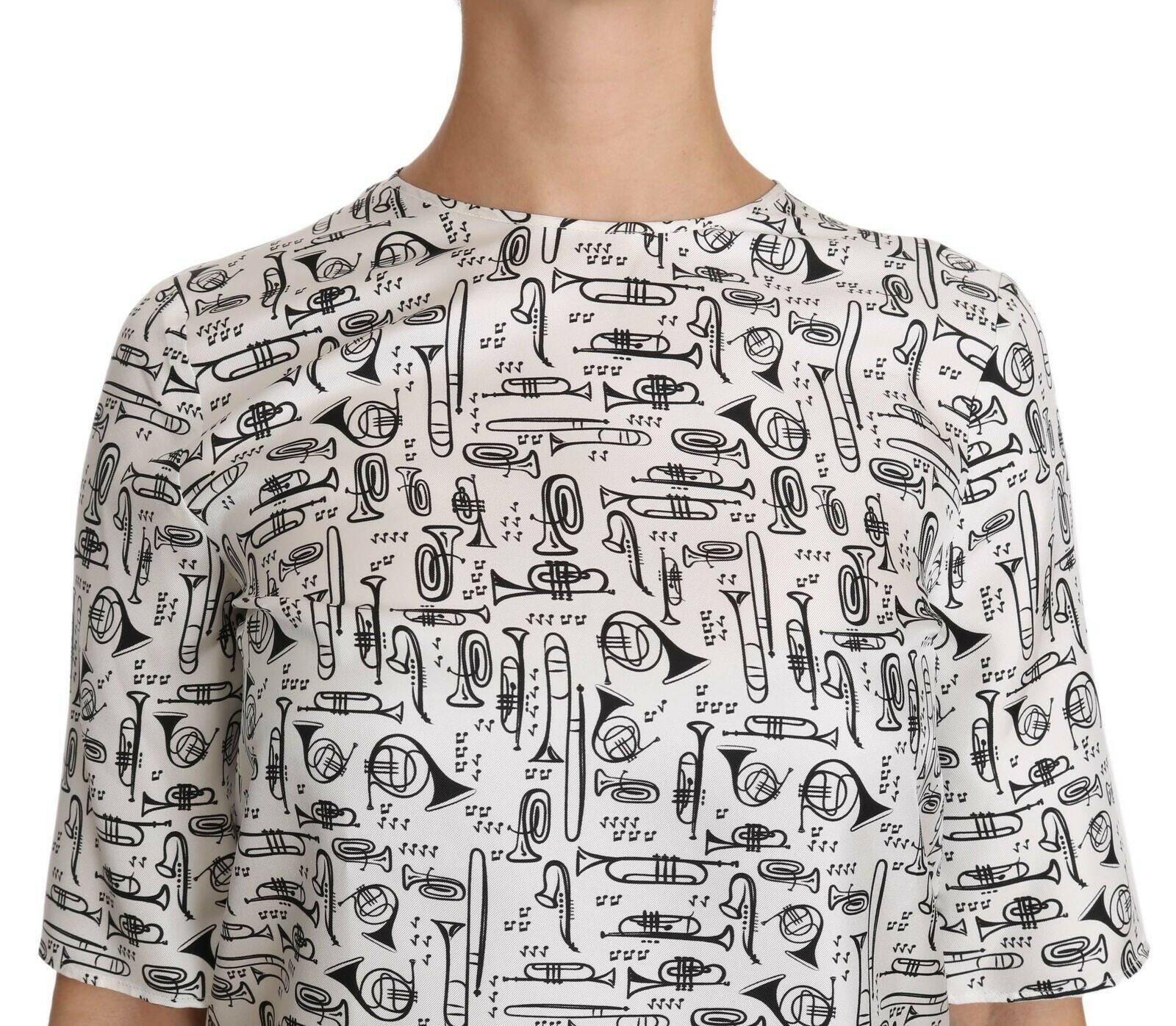 Dolce & Gabbana White Musical Instruments Print Blouse.